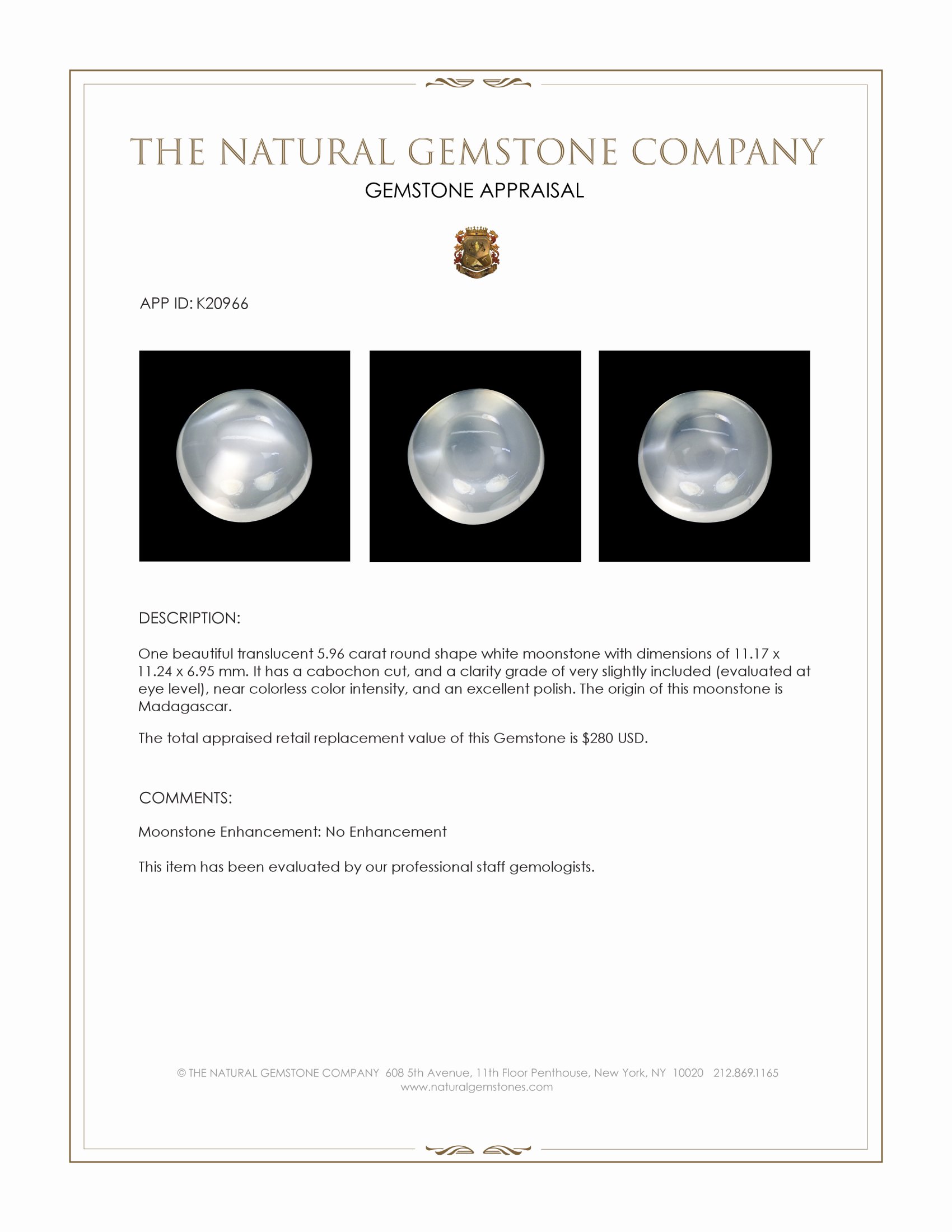 5.96 Ct. Cabochon Moonstone from Madagascar