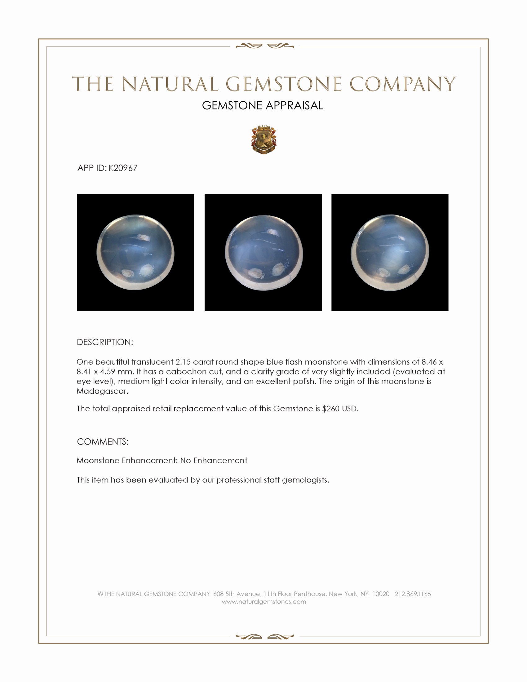 2.15 Ct. Cabochon Moonstone from Madagascar