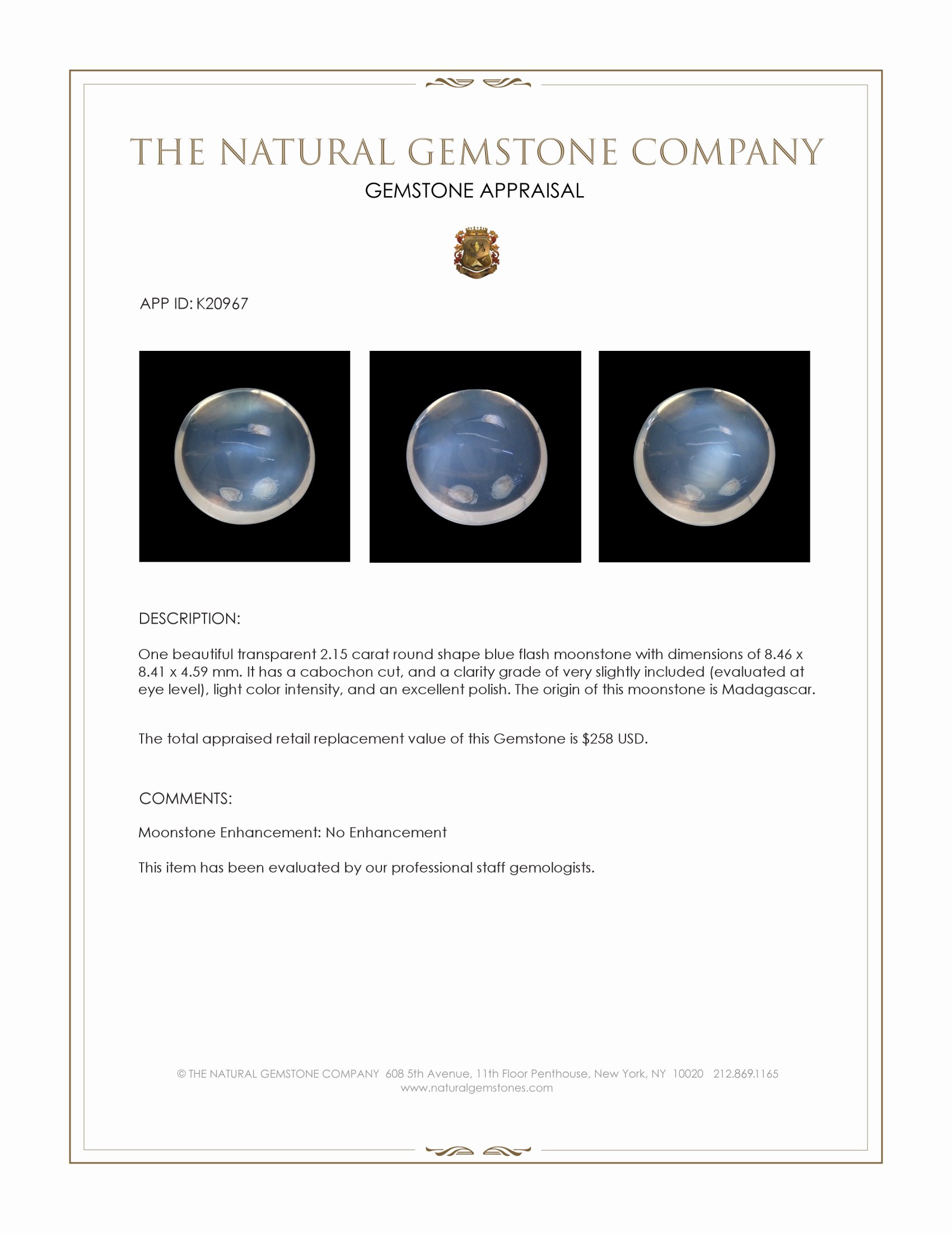 2.15 Ct. Cabochon Moonstone from Madagascar