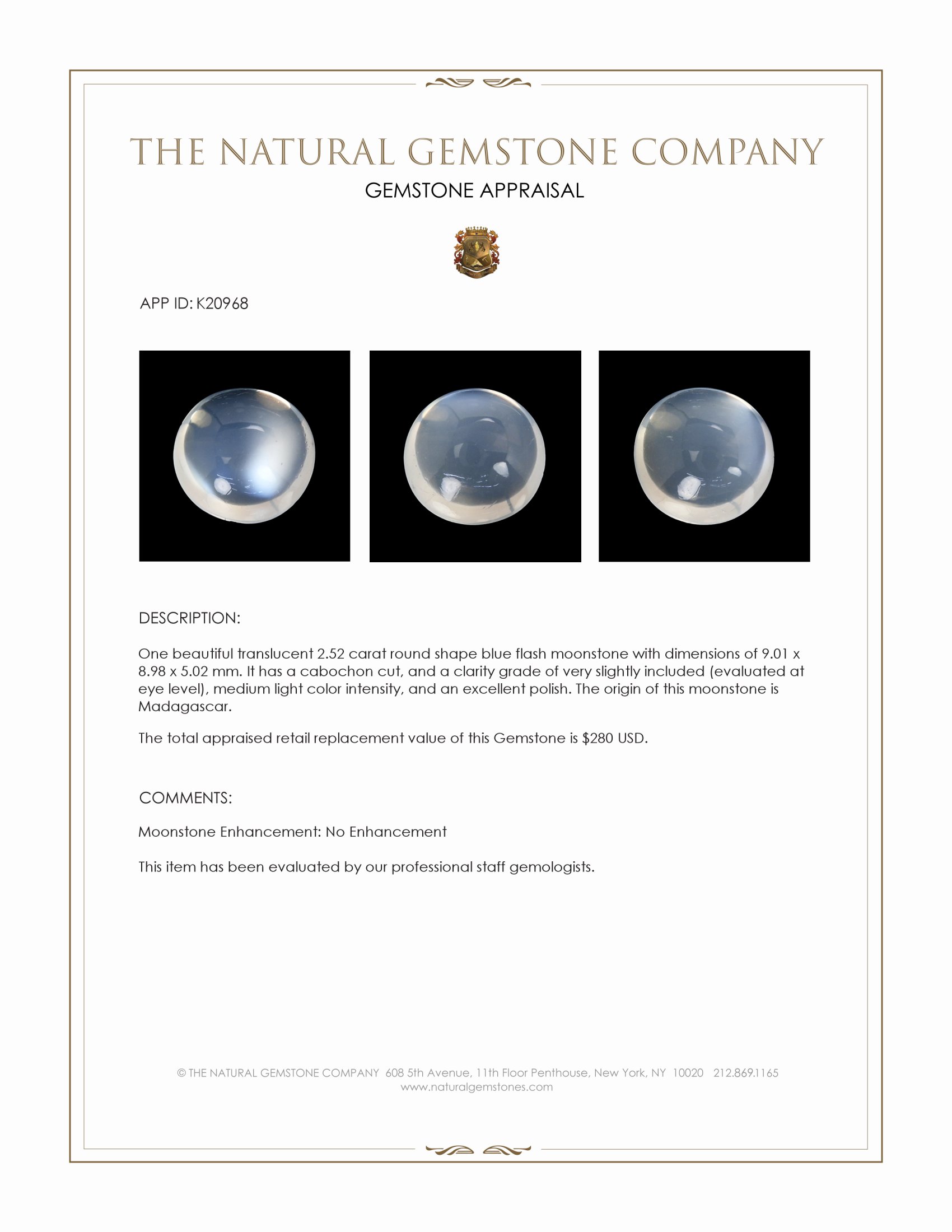 2.52 Ct. Cabochon Moonstone from Madagascar