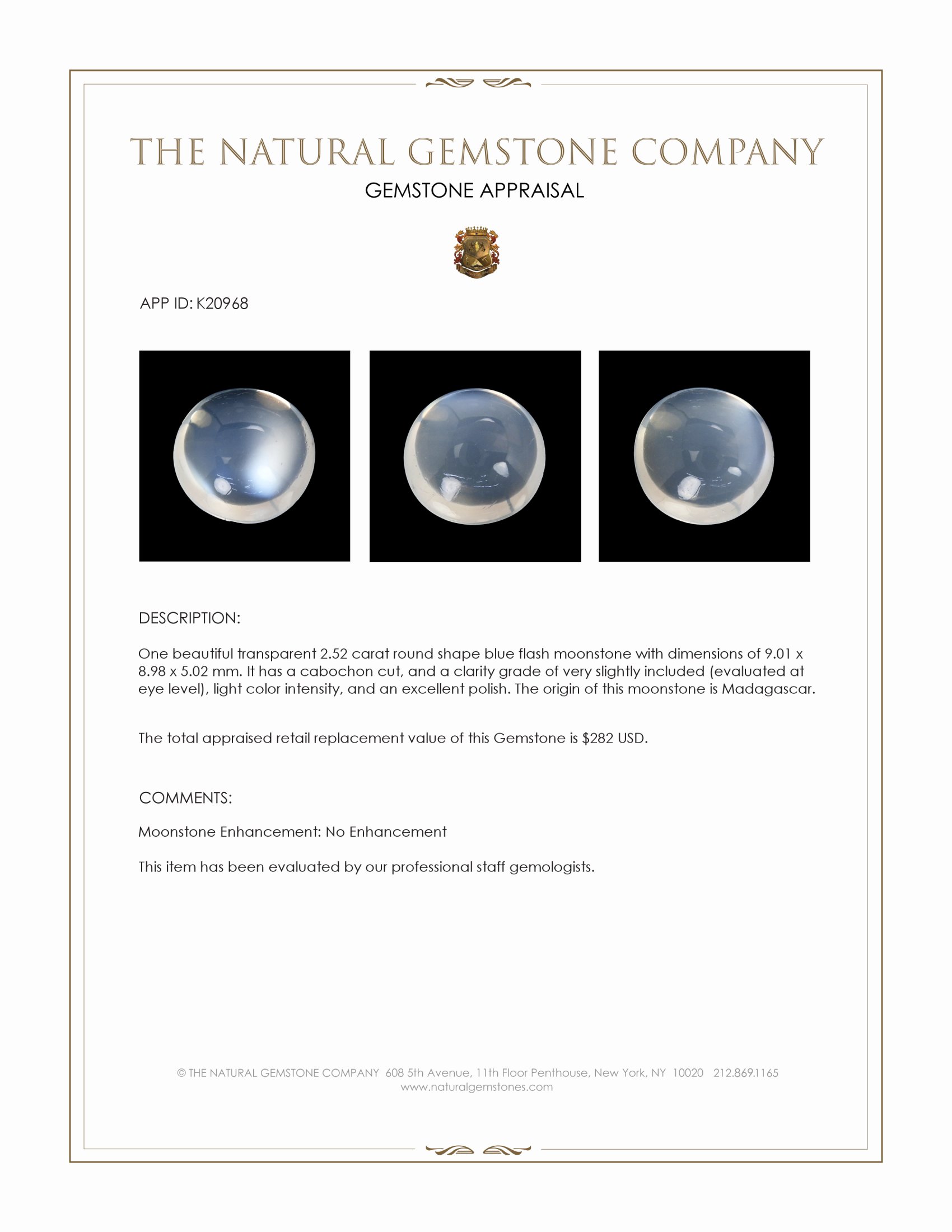 2.52 Ct. Cabochon Moonstone from Madagascar