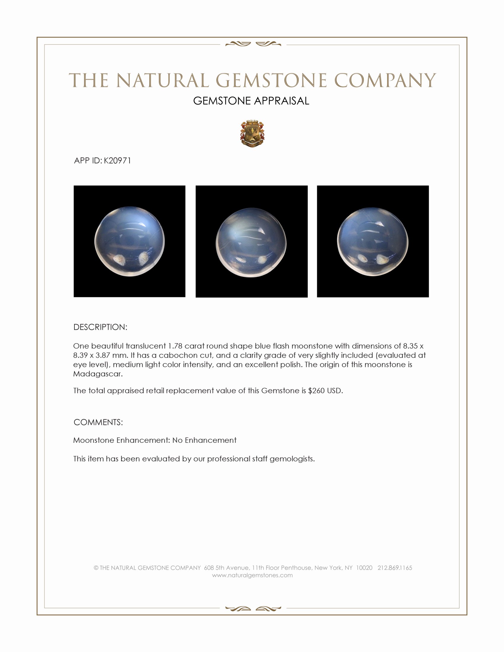 1.78 Ct. Cabochon Moonstone from Madagascar