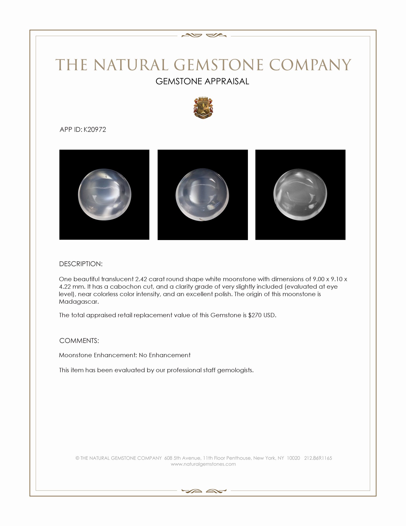 2.42 Ct. Cabochon Moonstone from Madagascar