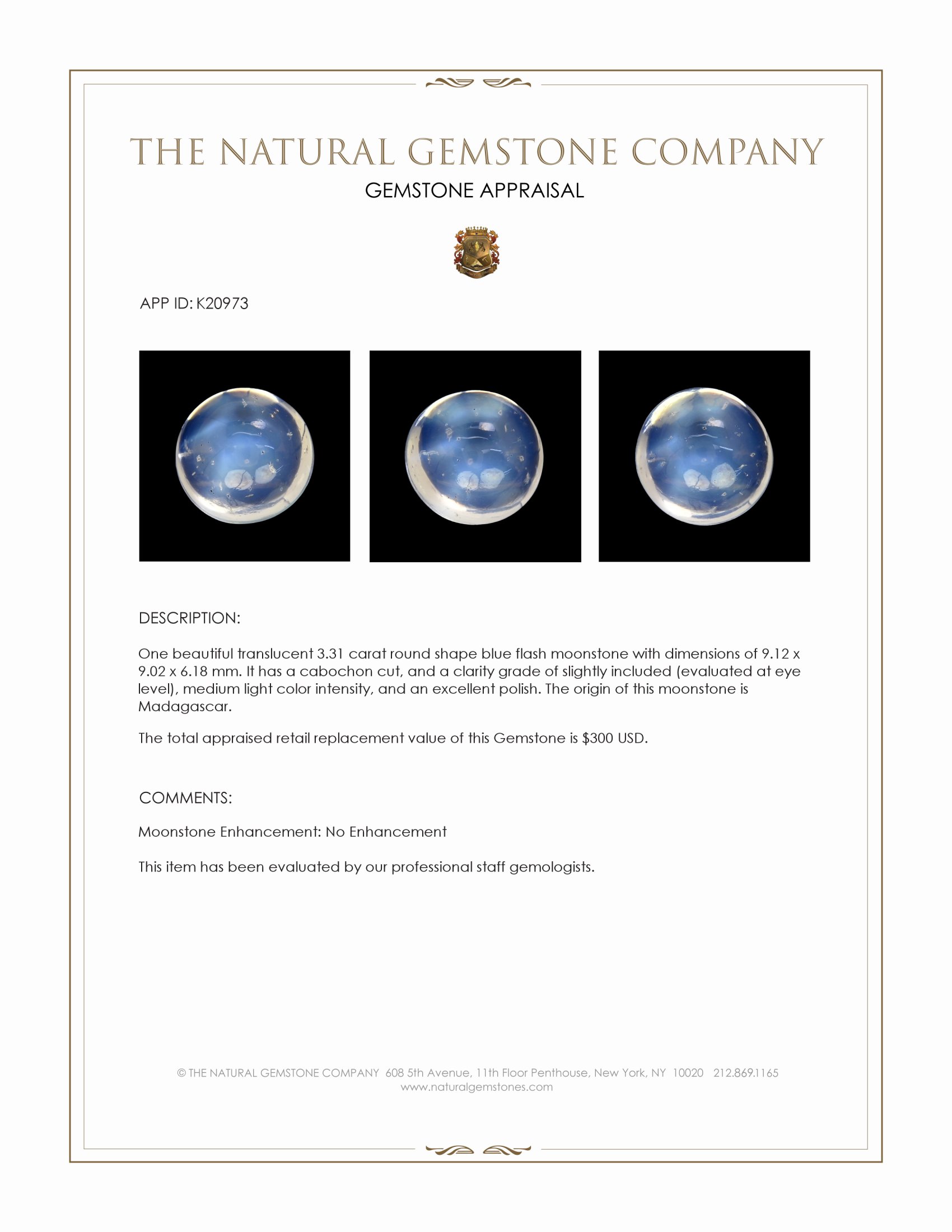 3.31 Ct. Cabochon Moonstone from Madagascar