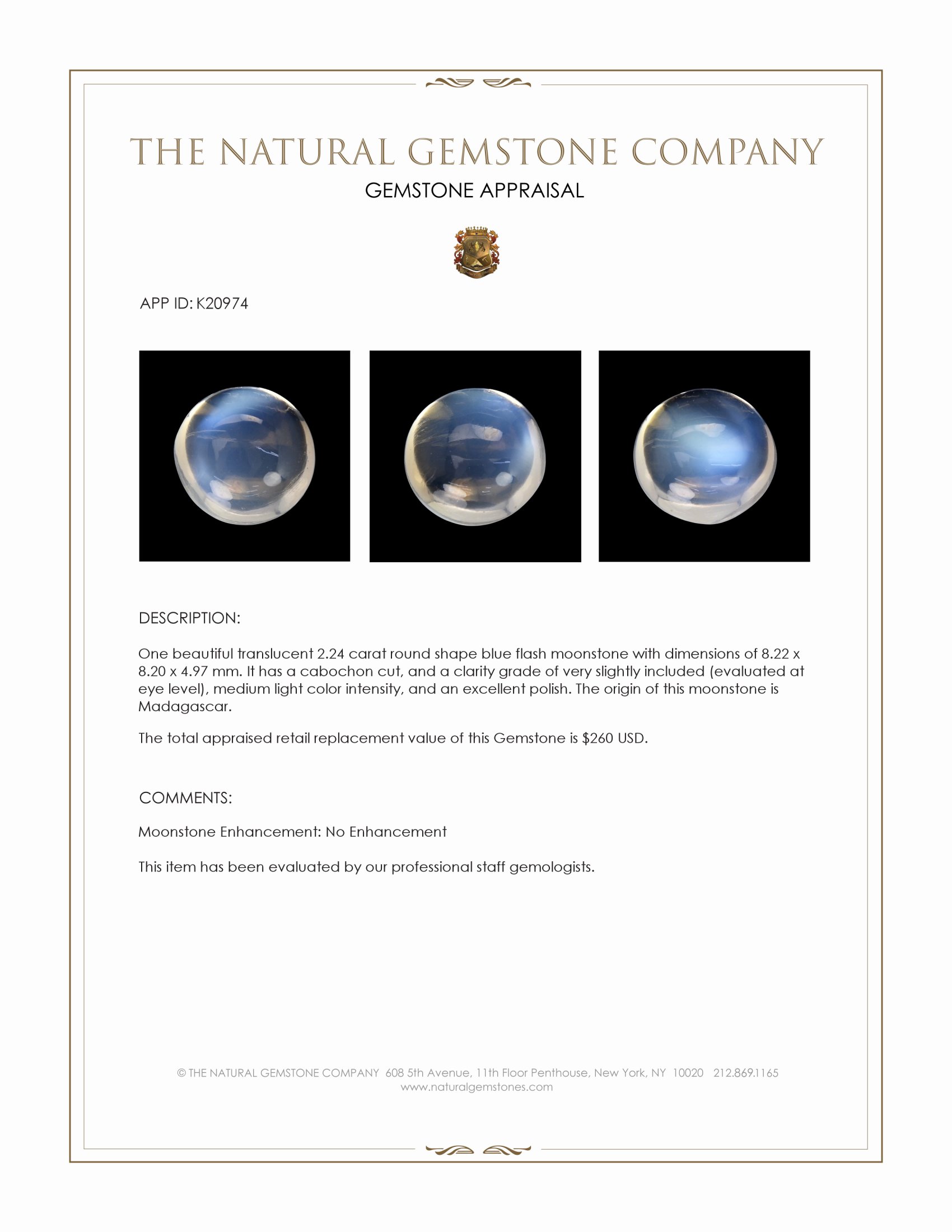 2.24 Ct. Cabochon Moonstone from Madagascar