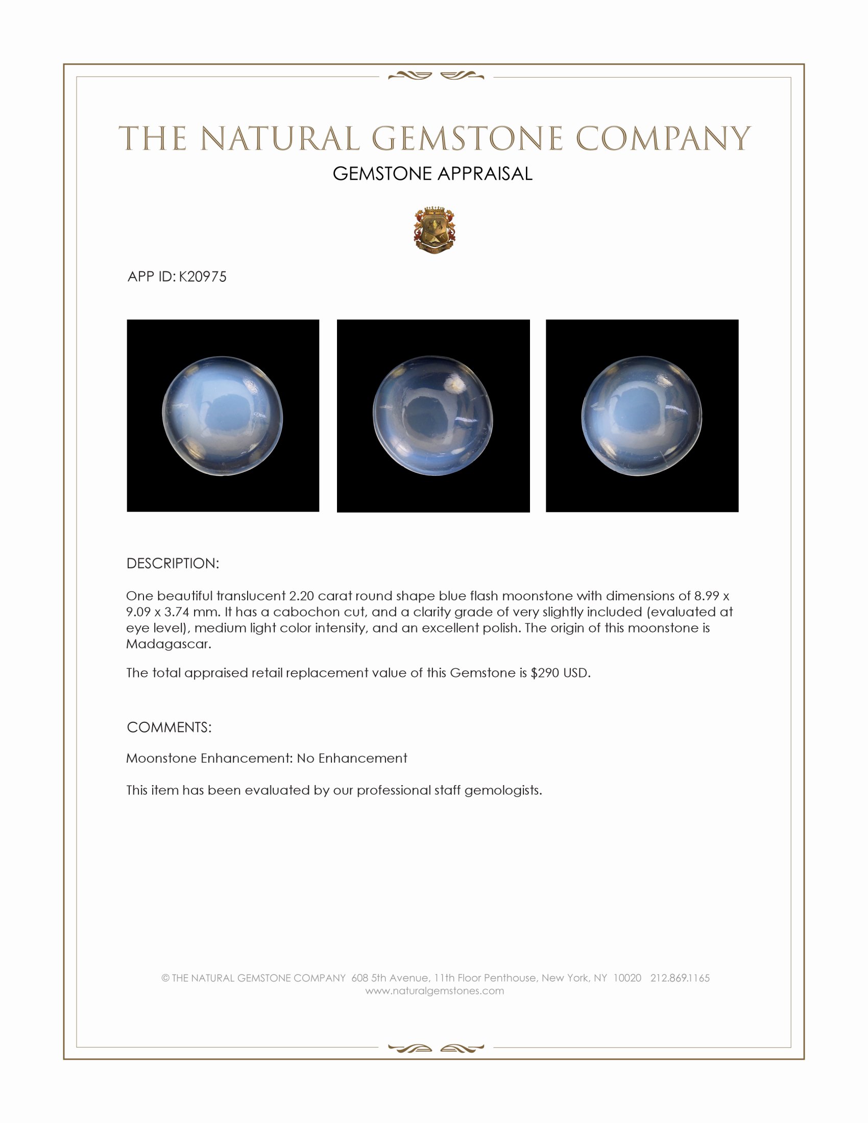 2.20 Ct. Cabochon Moonstone from Madagascar