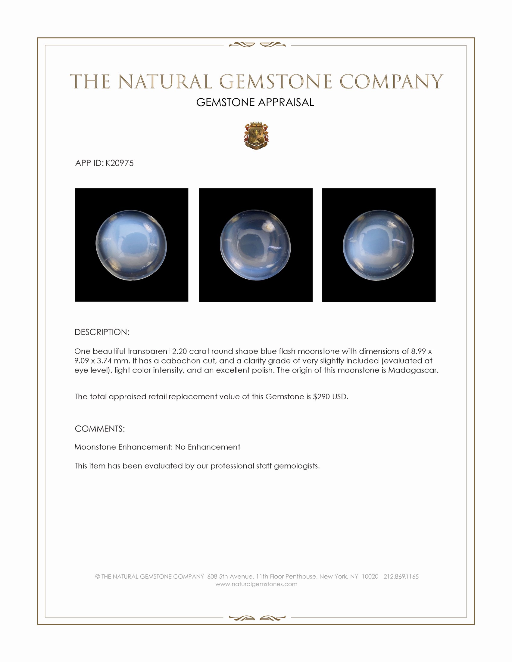 2.20 Ct. Cabochon Moonstone from Madagascar