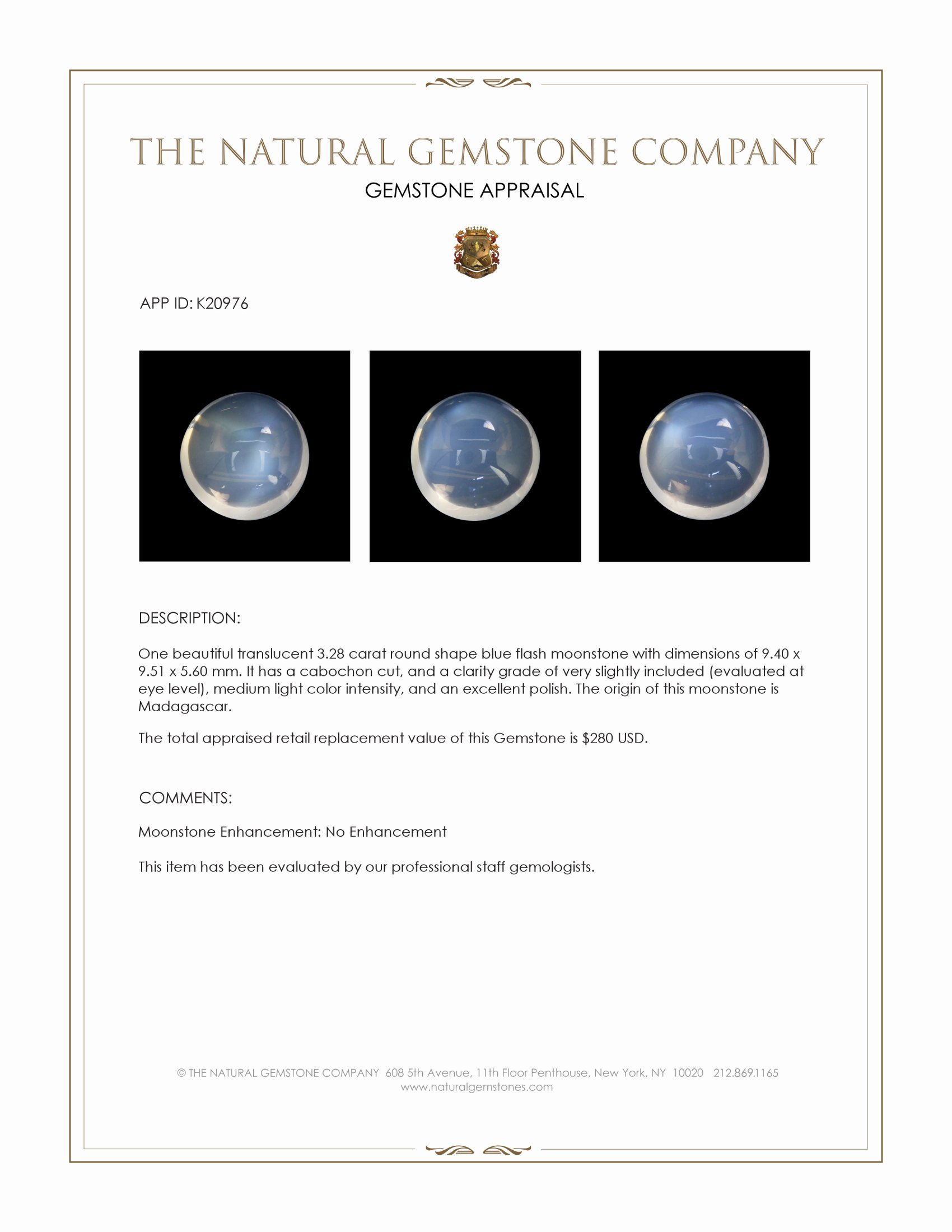 3.28 Ct. Cabochon Moonstone from Madagascar