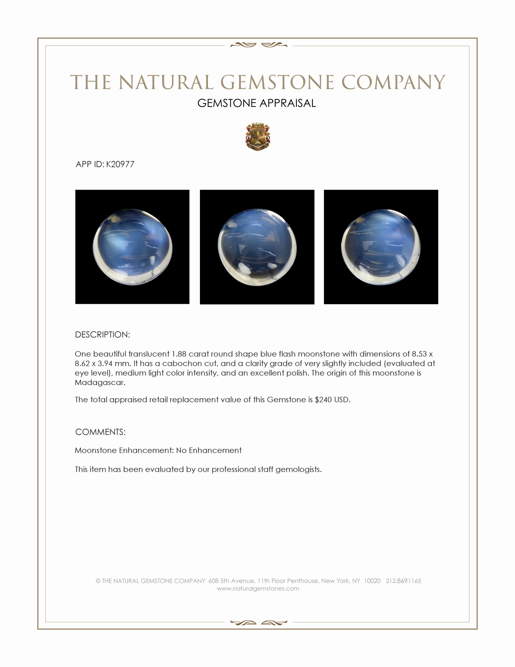 1.88 Ct. Cabochon Moonstone from Madagascar