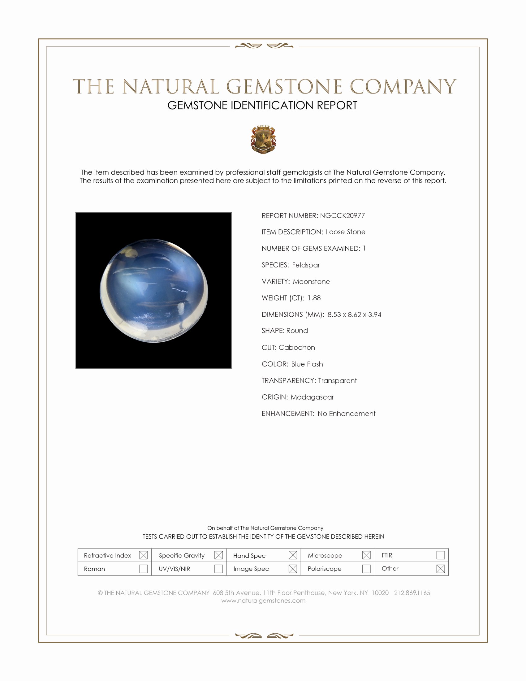 1.88 Ct. Blue Flash Cabochon Adularescence Moonstone from Madagascar