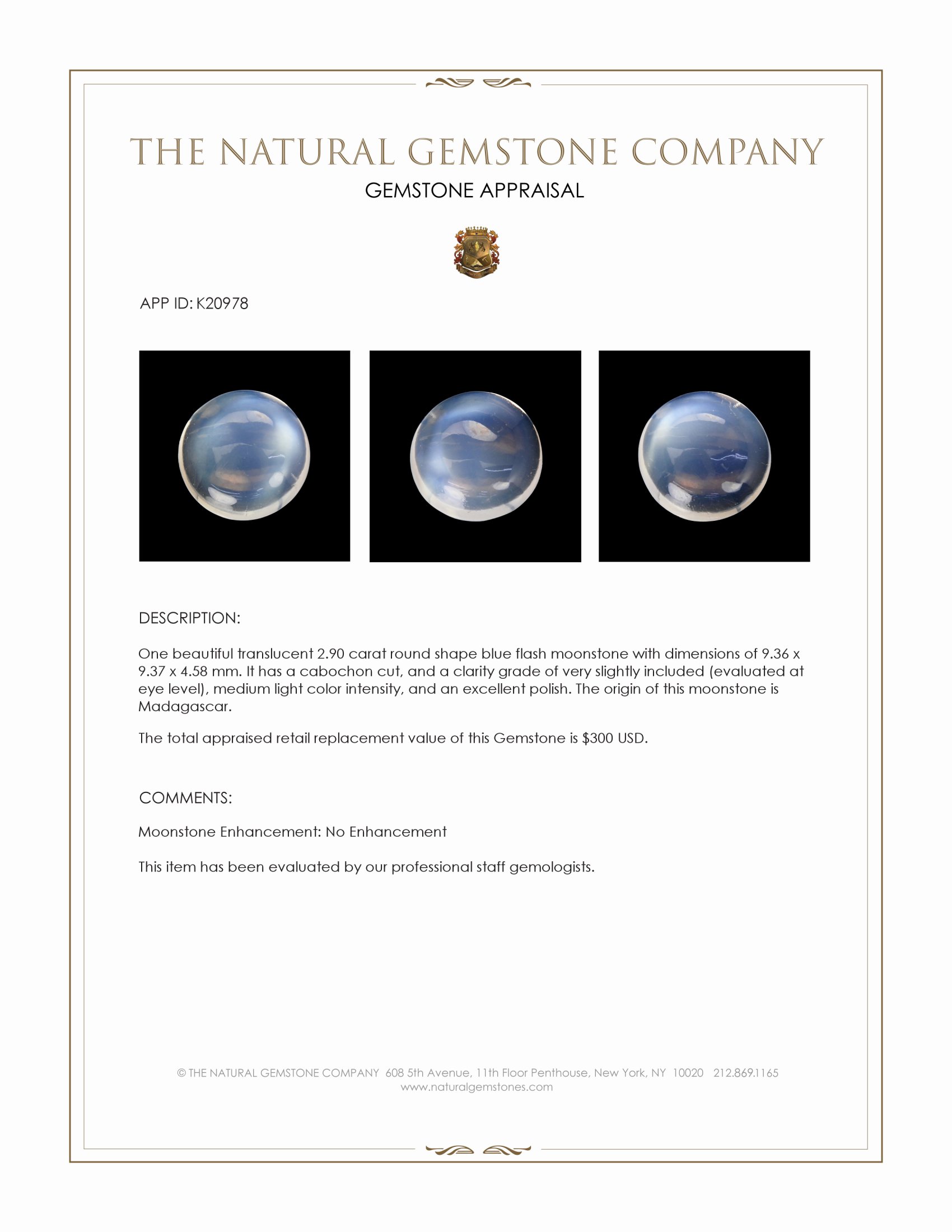 2.90 Ct. Cabochon Moonstone from Madagascar