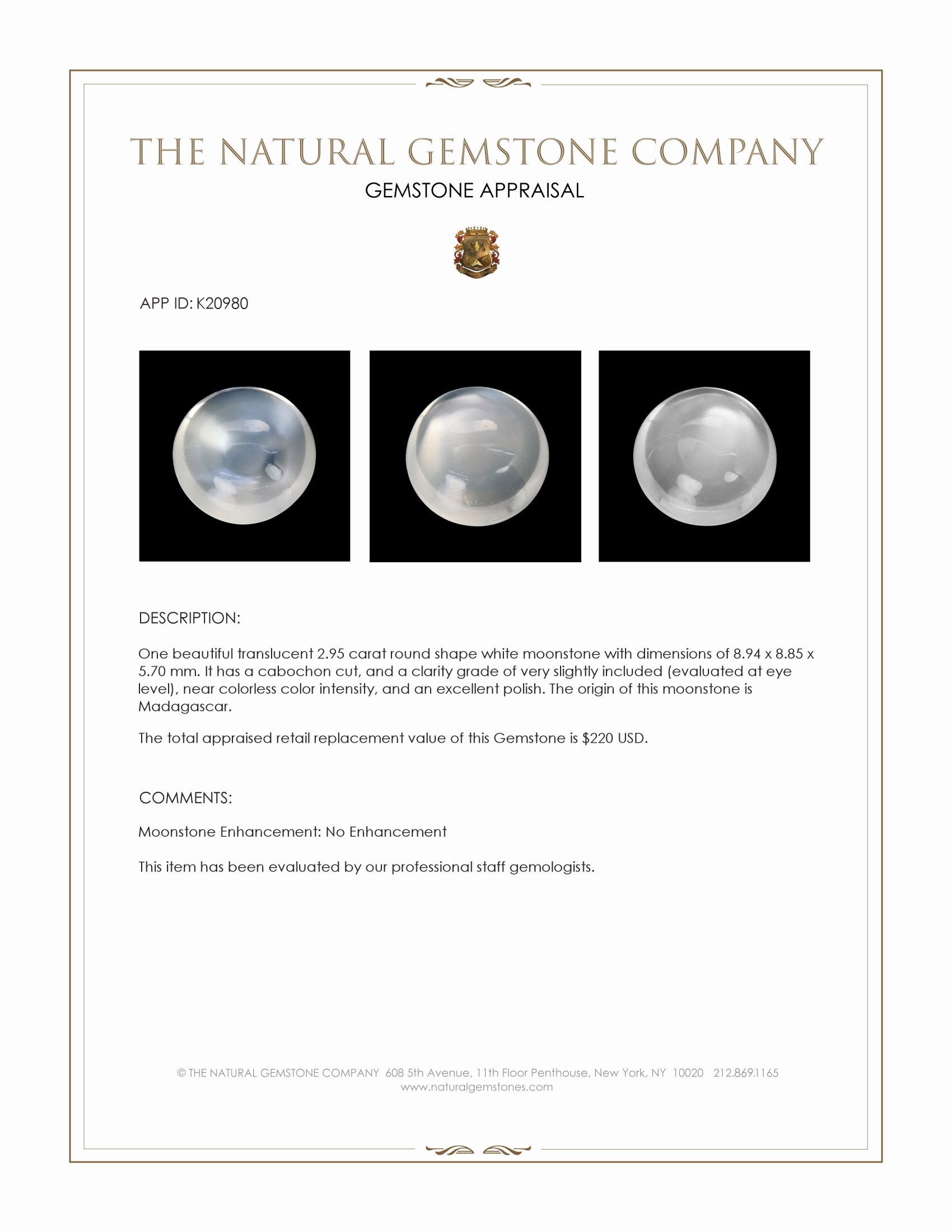 2.95 Ct. Cabochon Moonstone from Madagascar