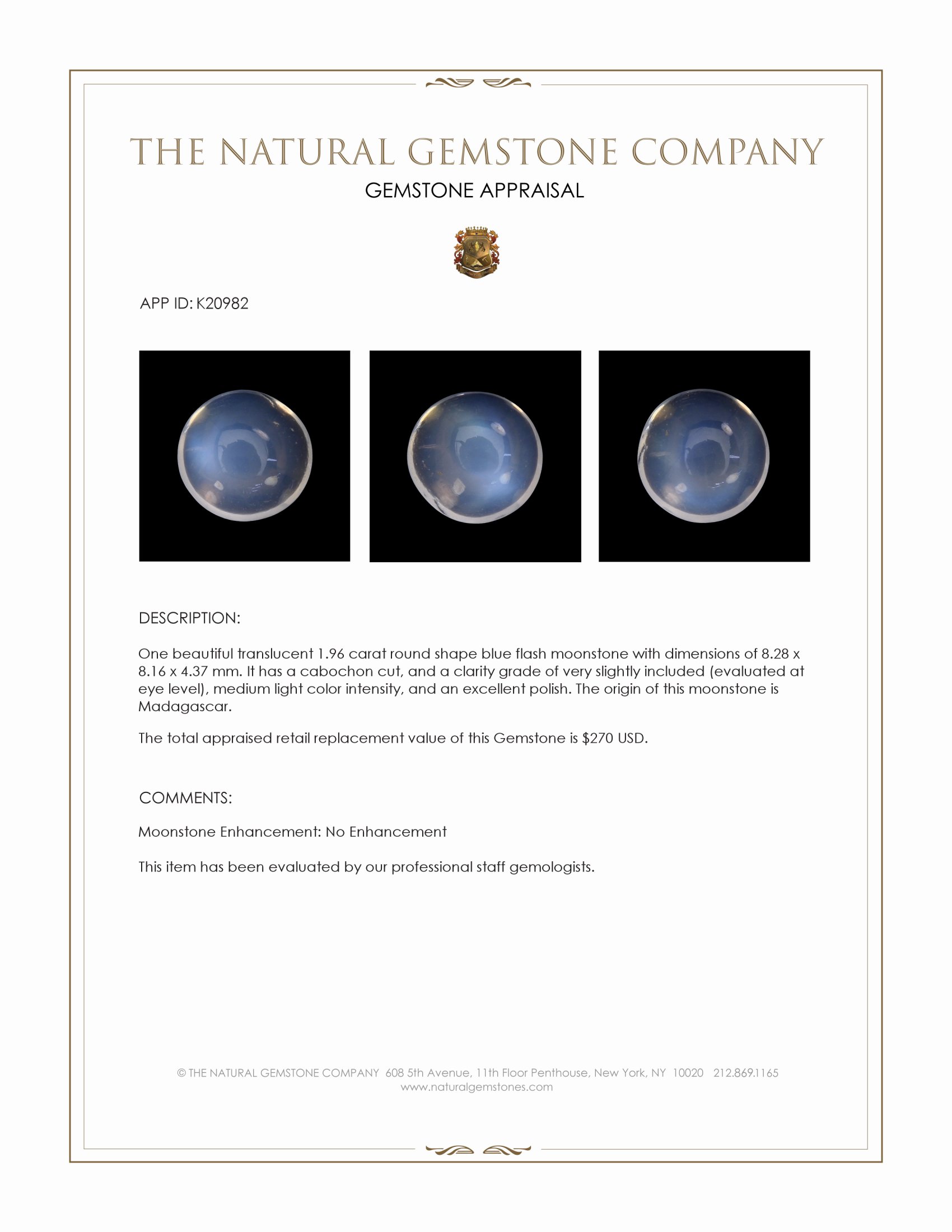 1.96 Ct. Cabochon Moonstone from Madagascar