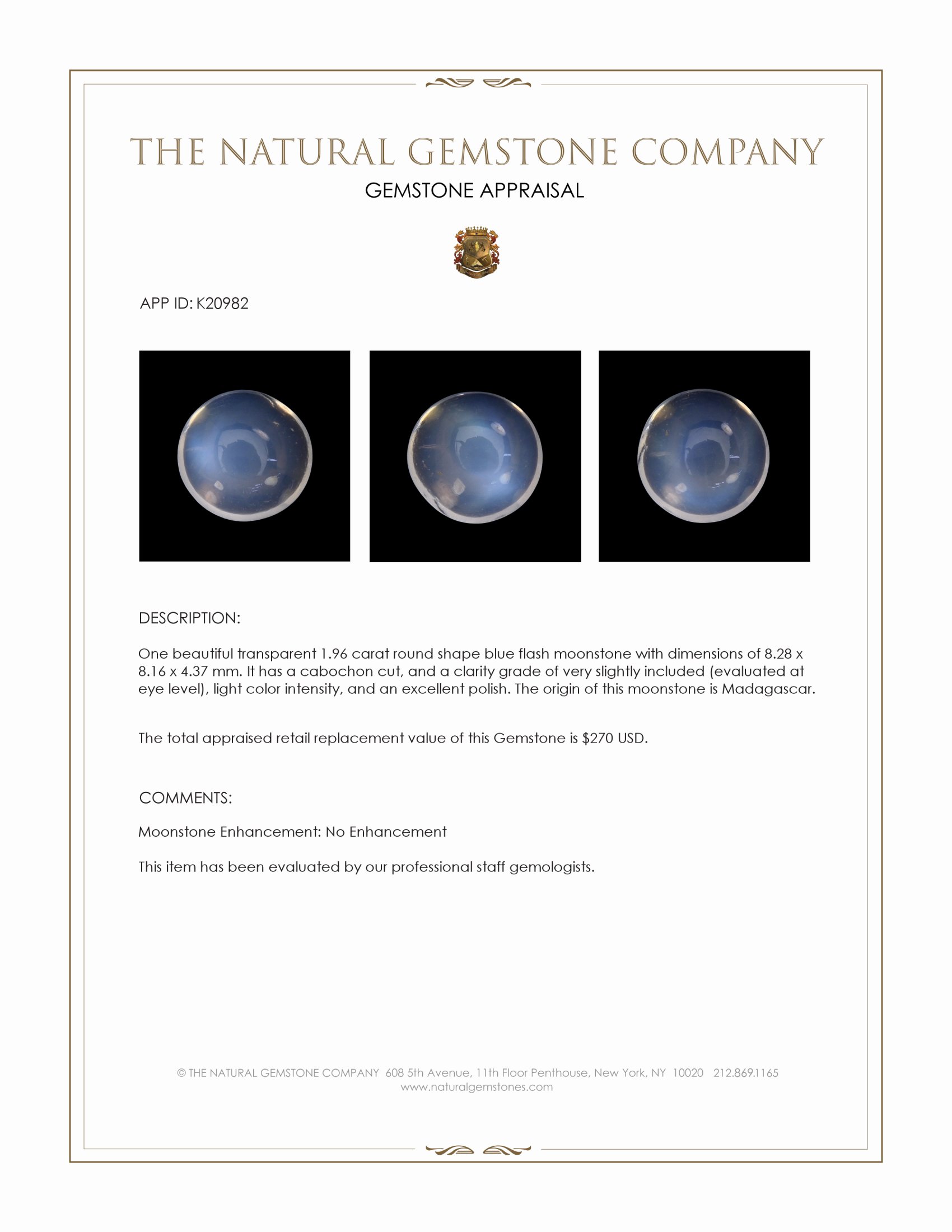 1.96 Ct. Cabochon Moonstone from Madagascar