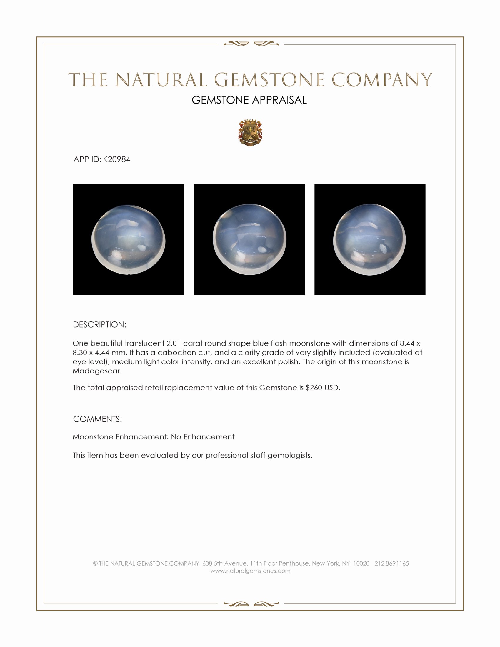 2.01 Ct. Cabochon Moonstone from Madagascar