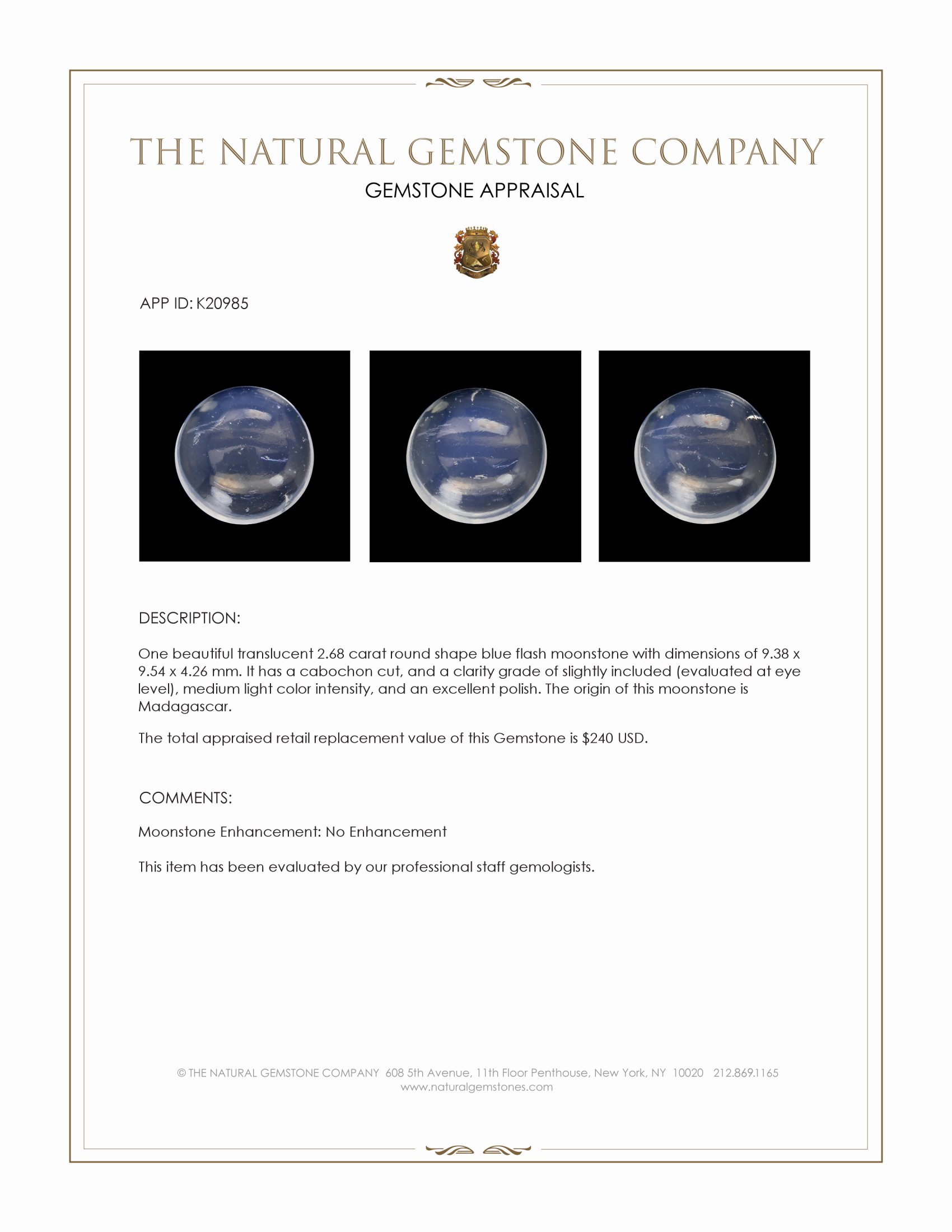 2.68 Ct. Cabochon Moonstone from Madagascar