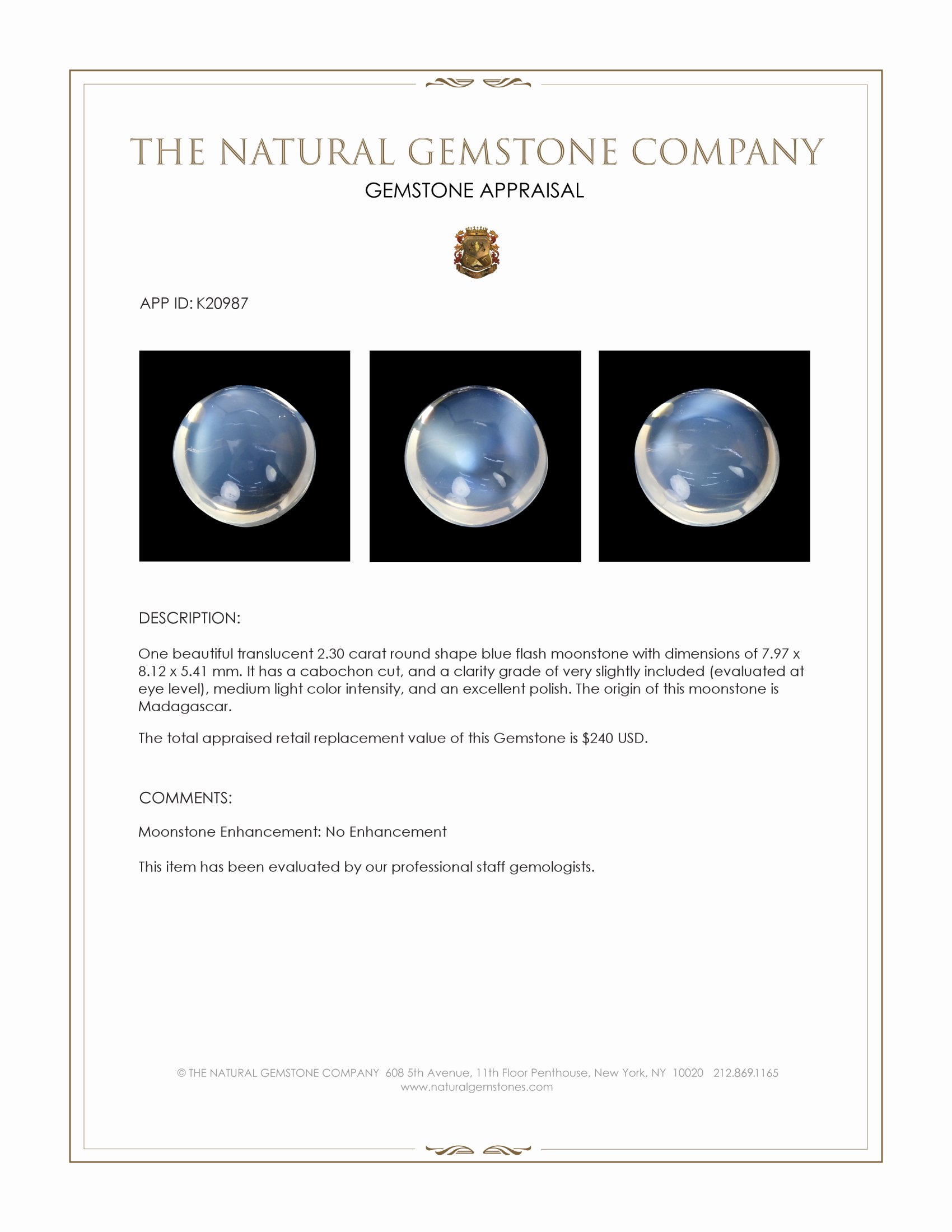 2.30 Ct. Cabochon Moonstone from Madagascar