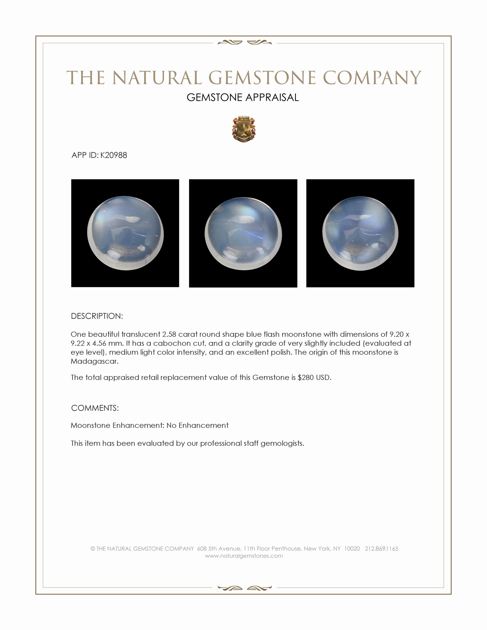 2.58 Ct. Cabochon Moonstone from Madagascar