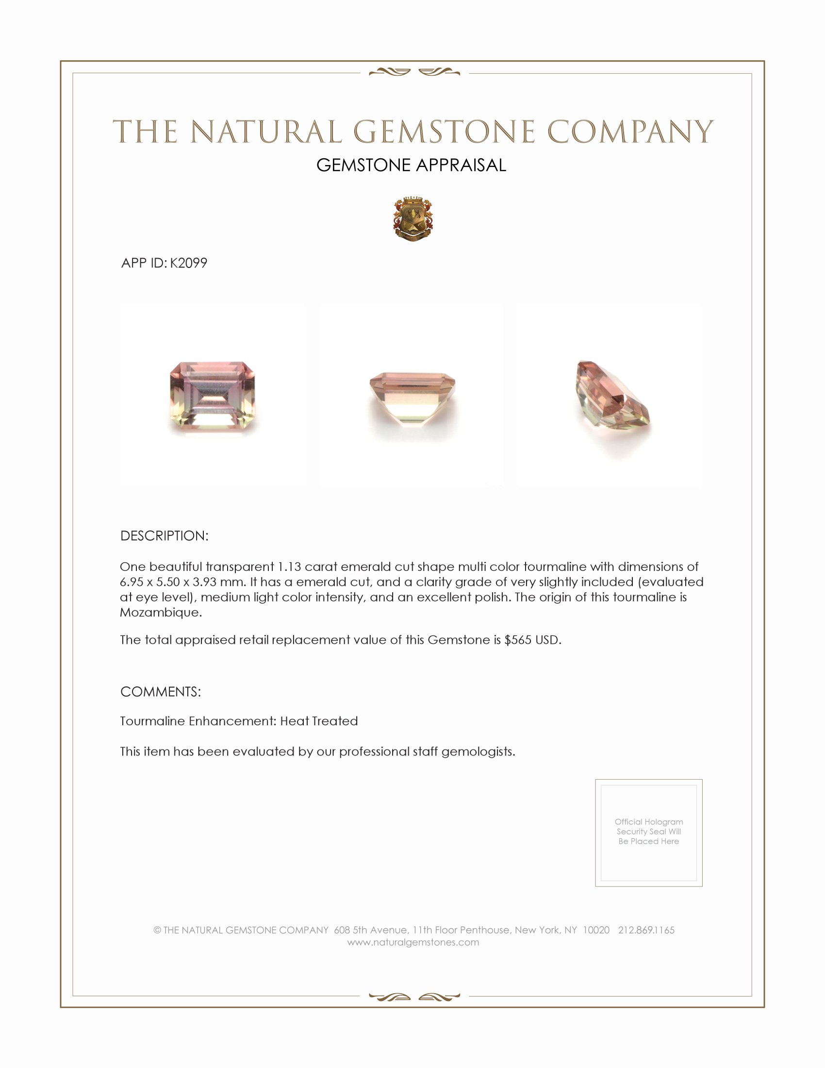 1.13 Ct. Tourmaline from Mozambique