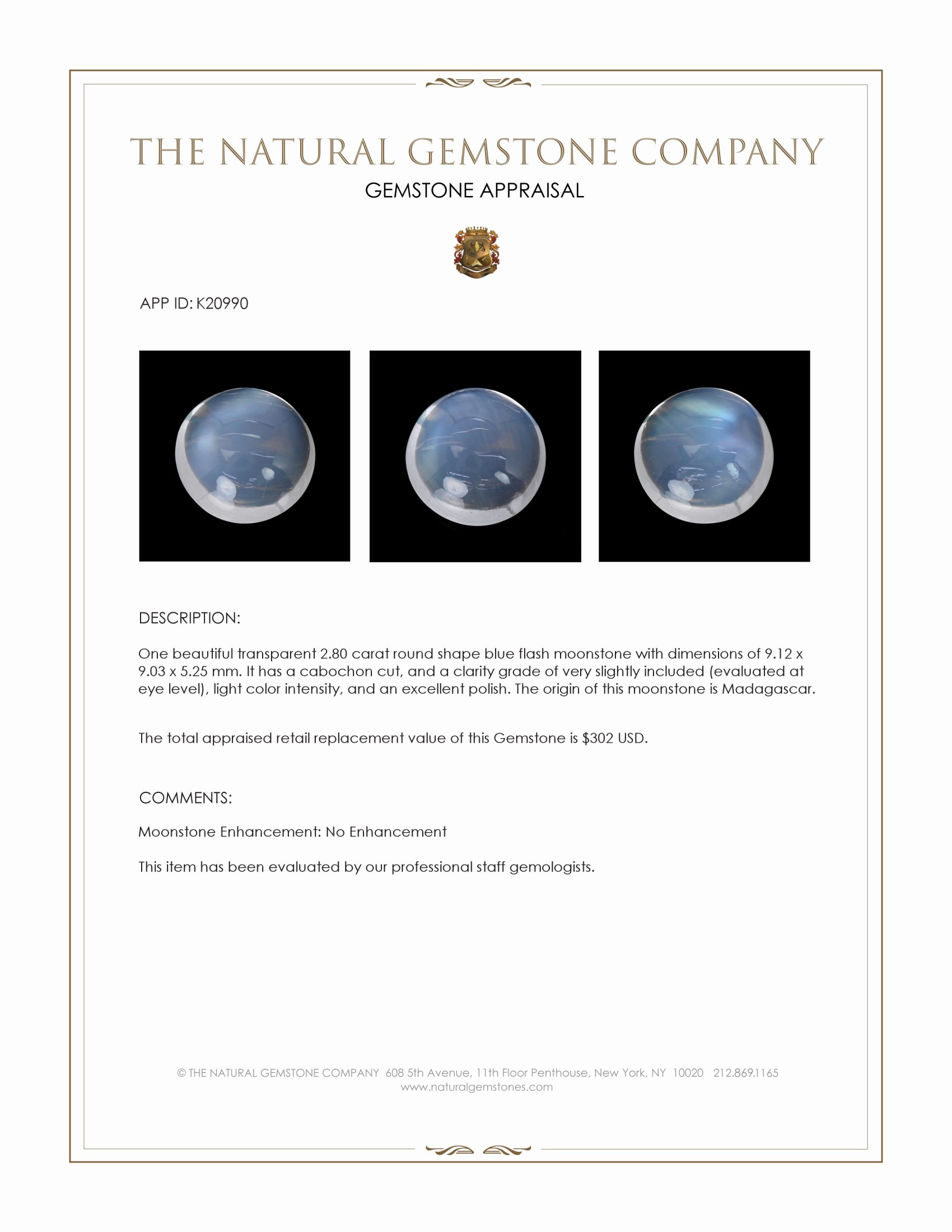 2.80 Ct. Blue Flash Cabochon Moonstone from Madagascar