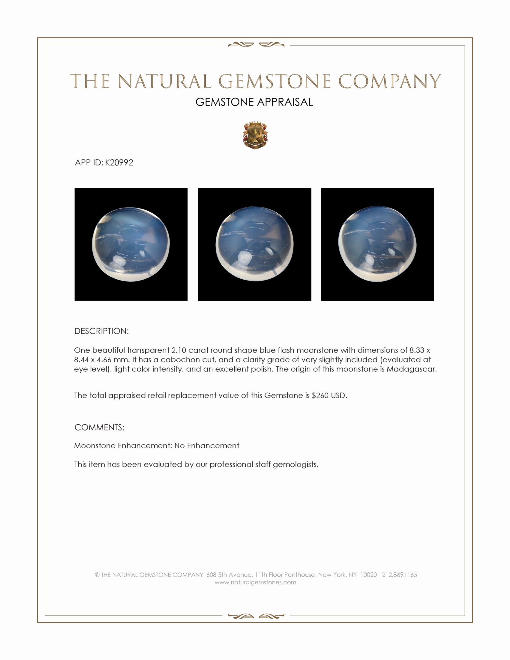 2.10 Ct. Cabochon Moonstone from Madagascar