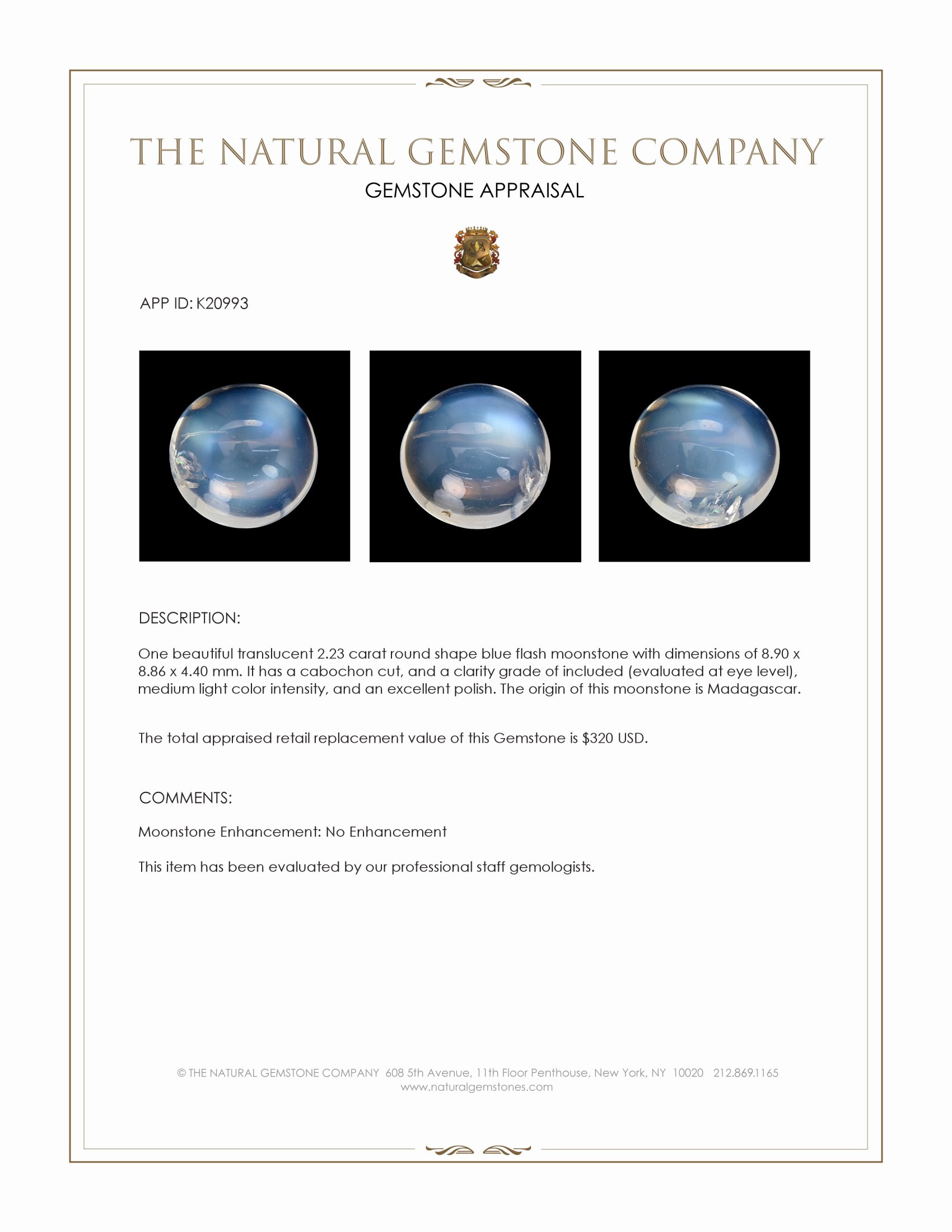 2.23 Ct. Cabochon Moonstone from Madagascar