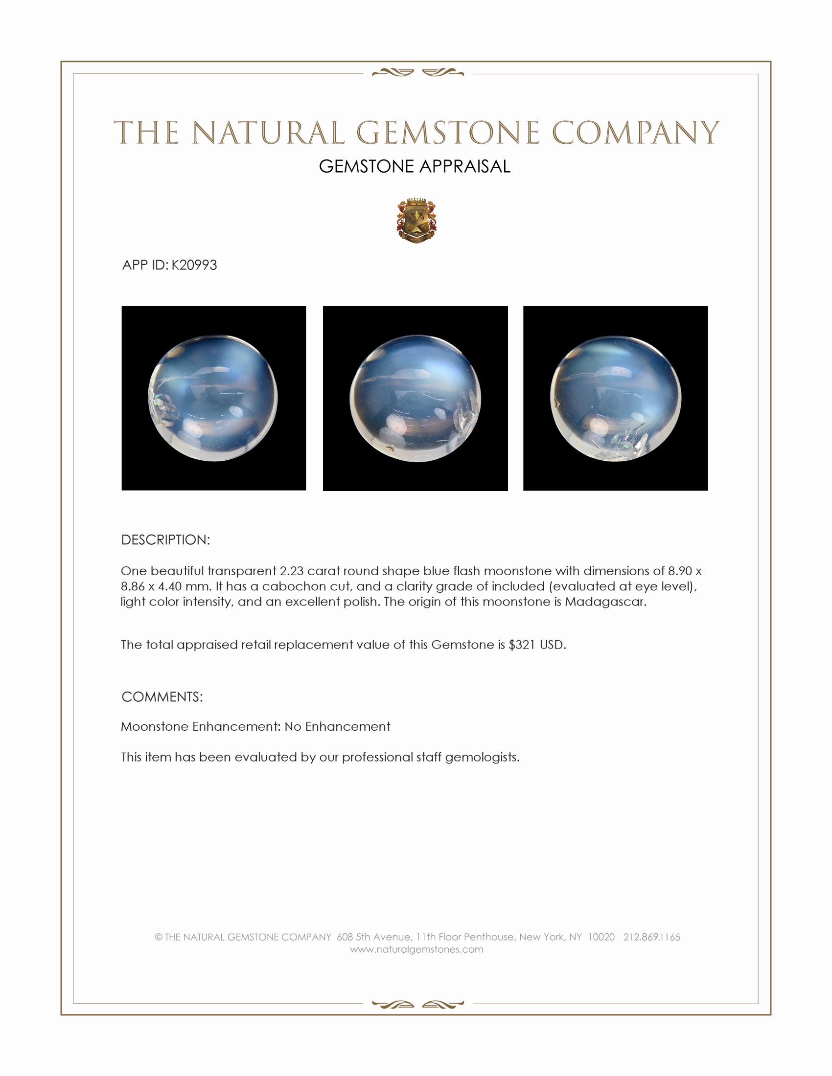 2.23 Ct. Blue Flash Cabochon Moonstone from Madagascar