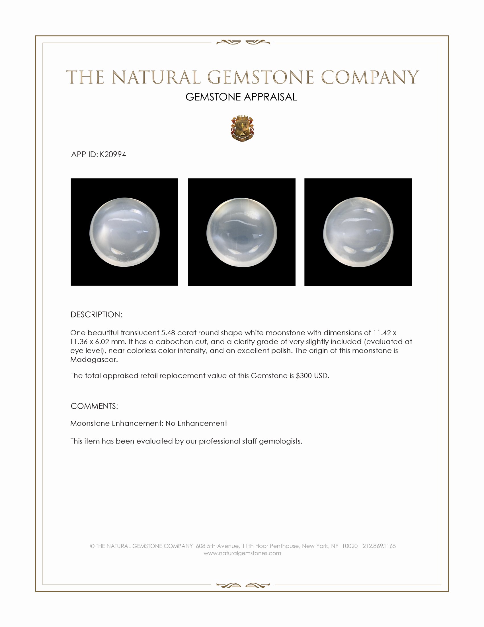 5.48 Ct. Cabochon Moonstone from Madagascar