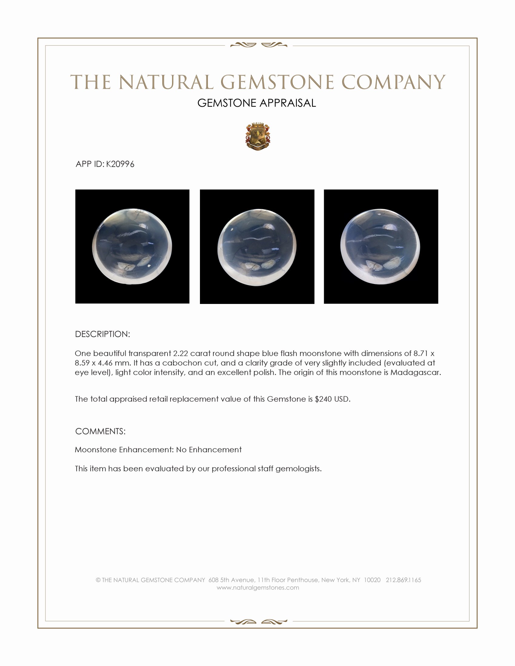 2.22 Ct. Blue Flash Cabochon Moonstone from Madagascar