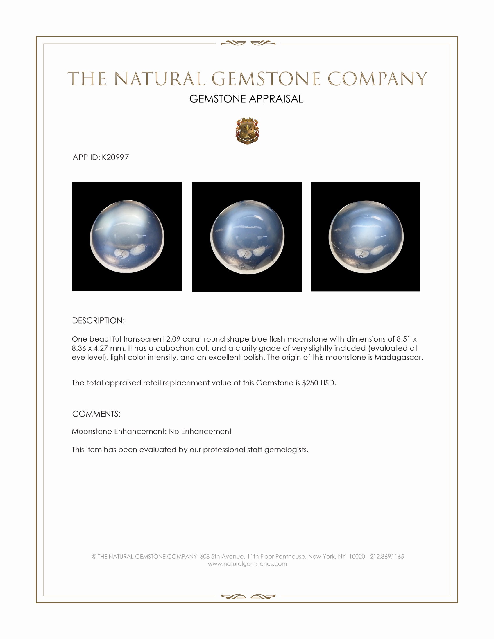 2.09 Ct. Cabochon Moonstone from Madagascar