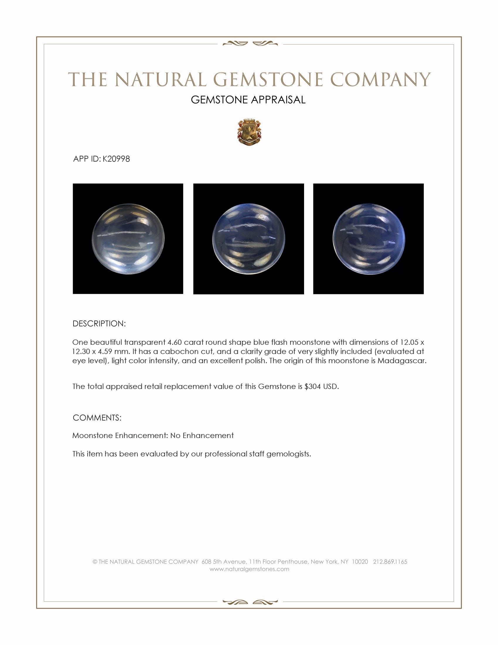 4.60 Ct. Cabochon Moonstone from Madagascar