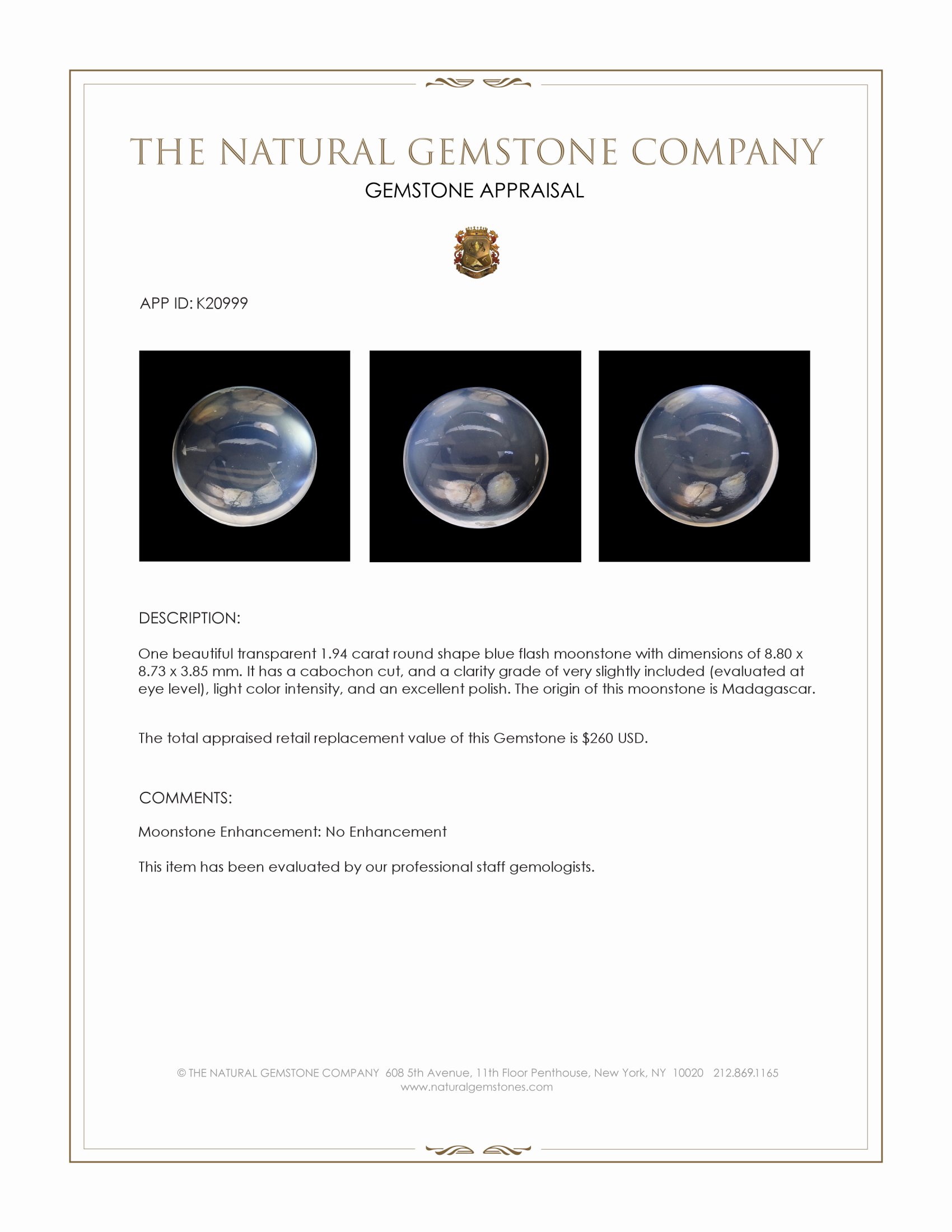 1.94 Ct. Cabochon Moonstone from Madagascar