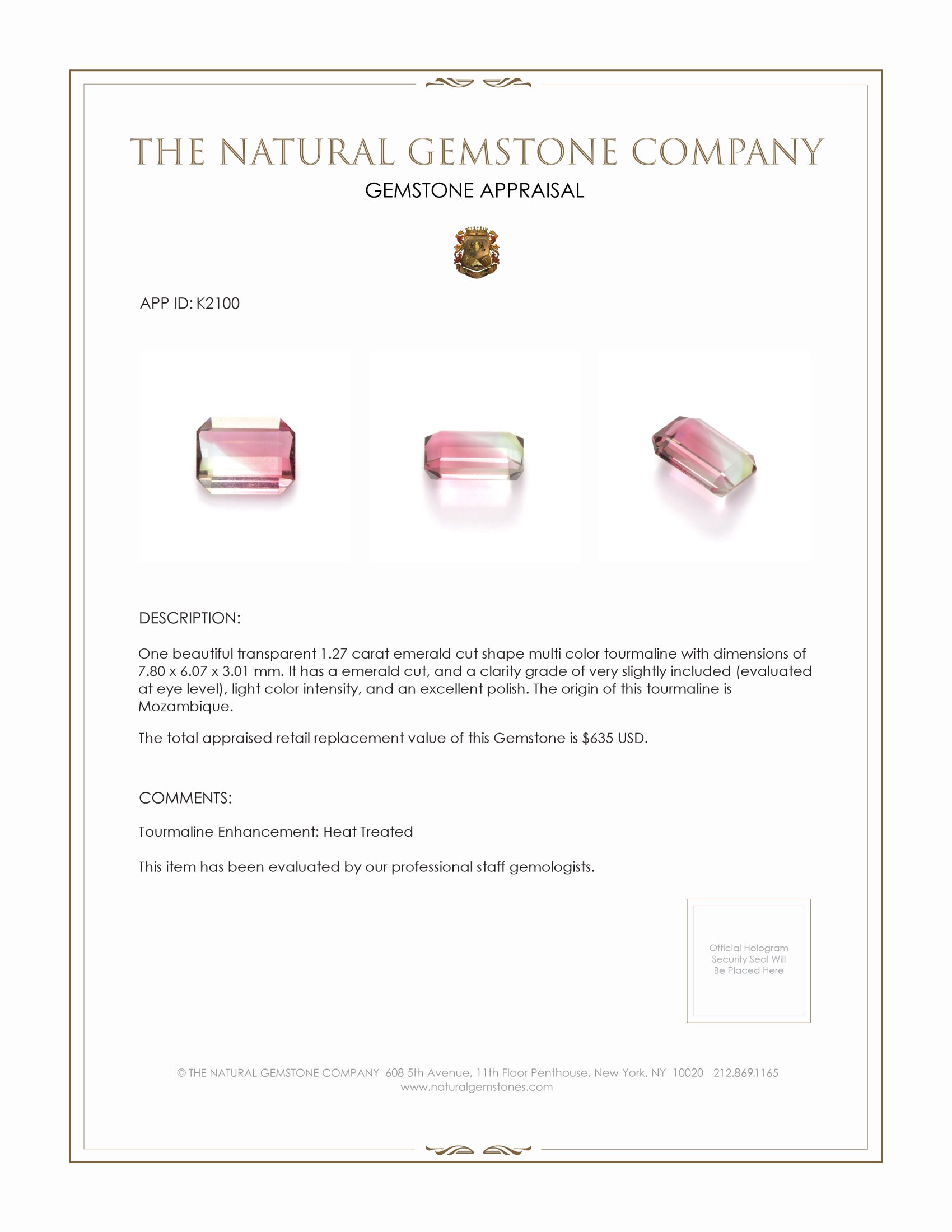 1.27 Ct. Multi Color Tourmaline from Mozambique