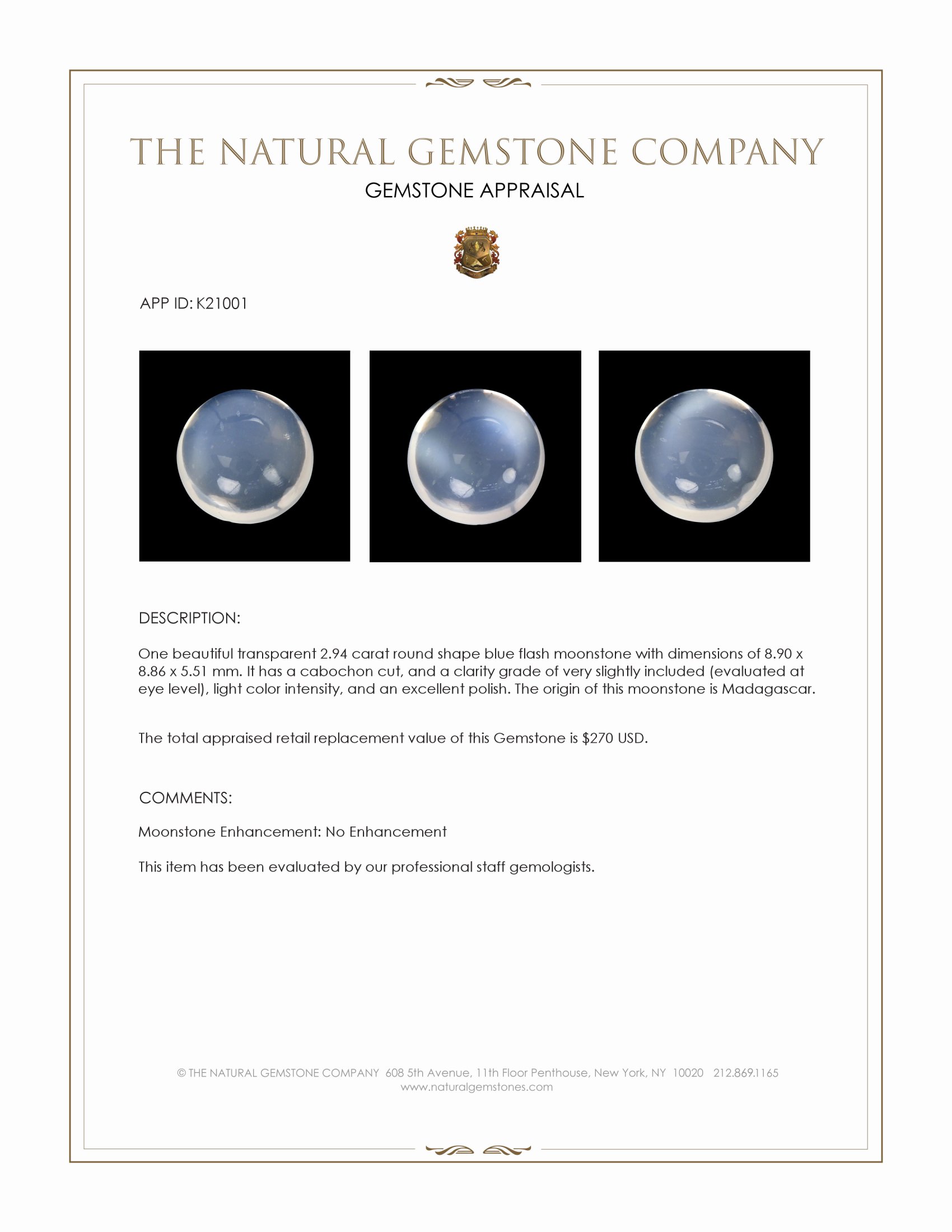 2.94 Ct. Cabochon Moonstone from Madagascar