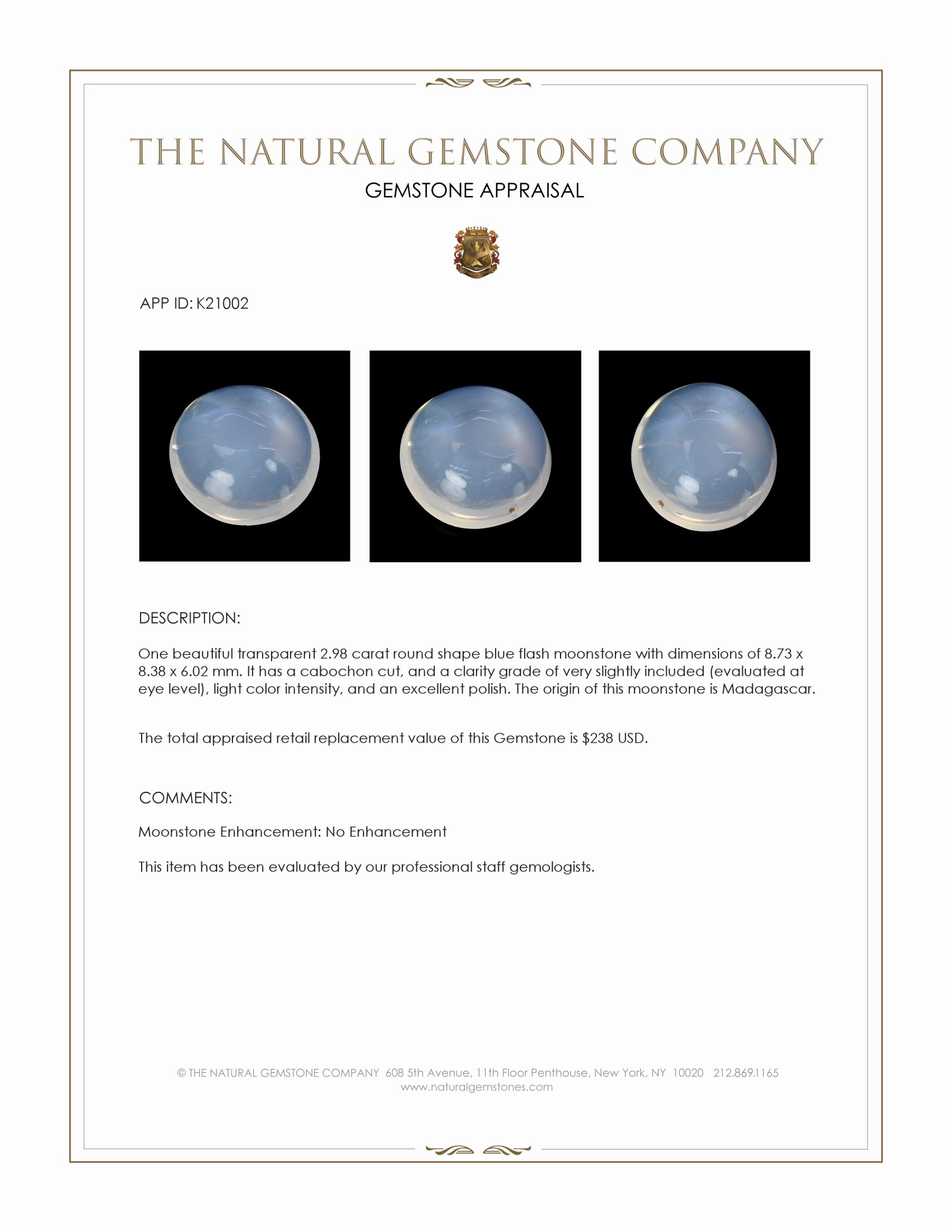 2.98 Ct. Cabochon Moonstone from Madagascar