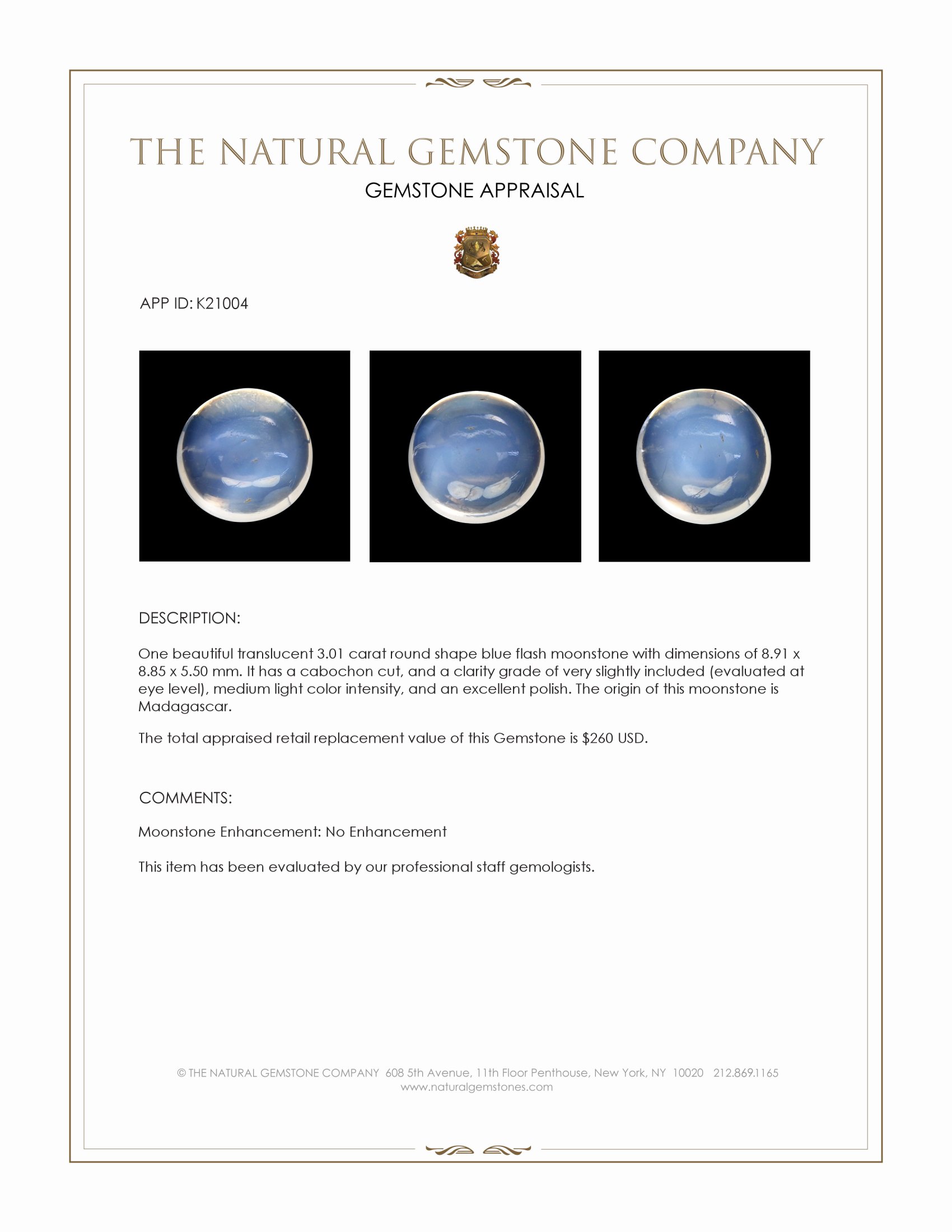 3.01 Ct. Cabochon Moonstone from Madagascar