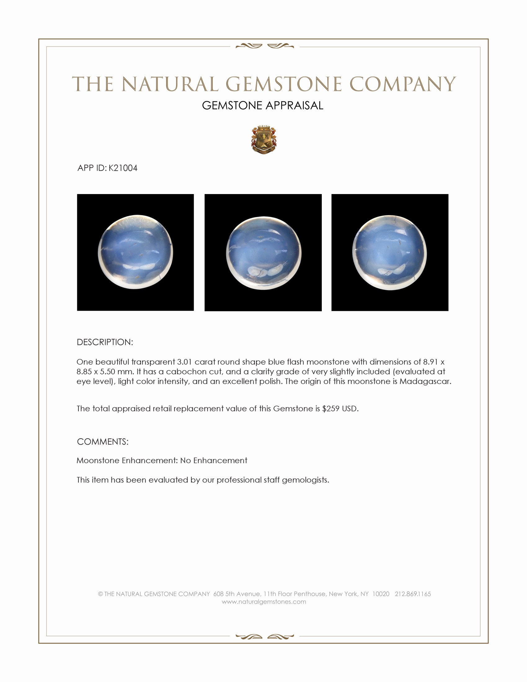 3.01 Ct. Cabochon Moonstone from Madagascar