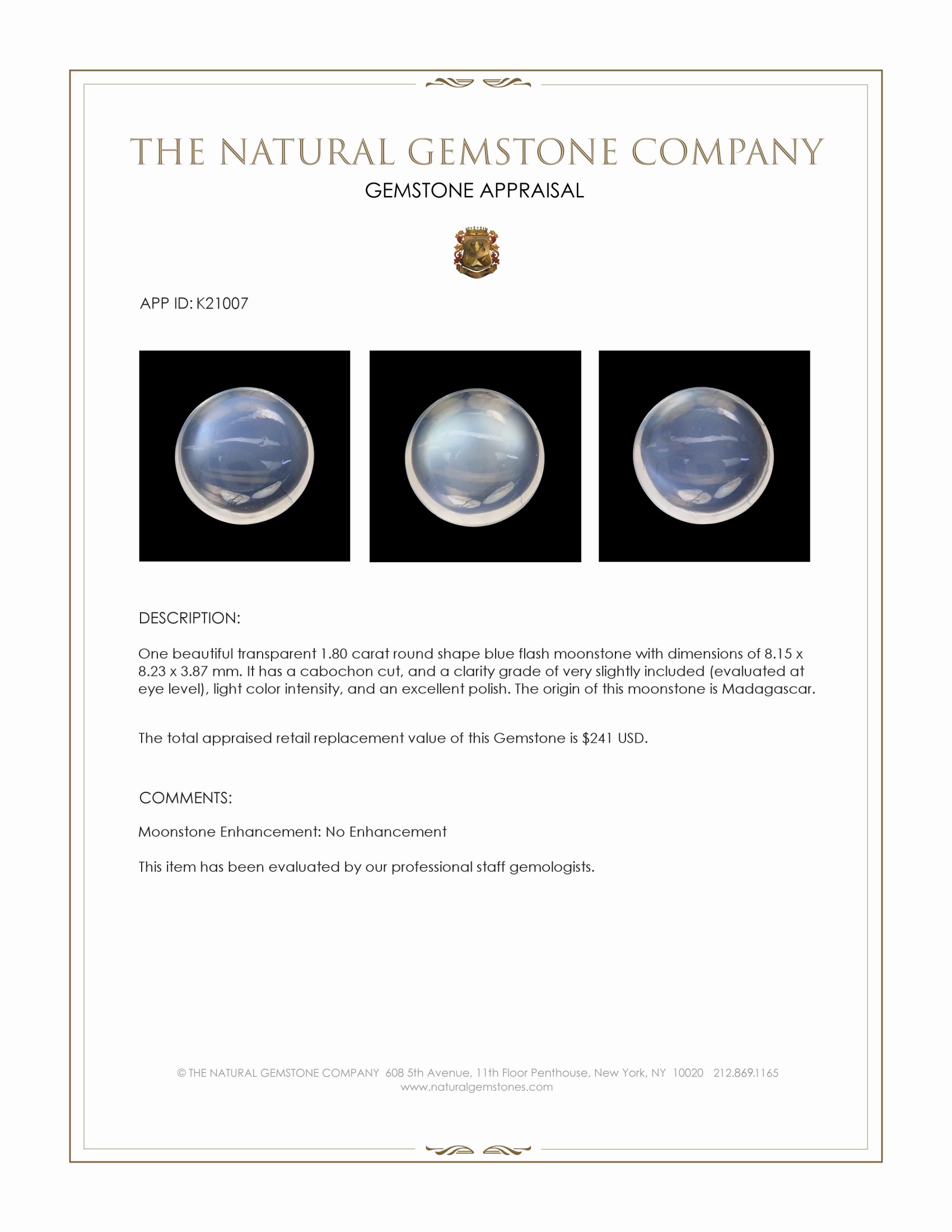 1.80 Ct. Blue Flash Cabochon Moonstone from Madagascar