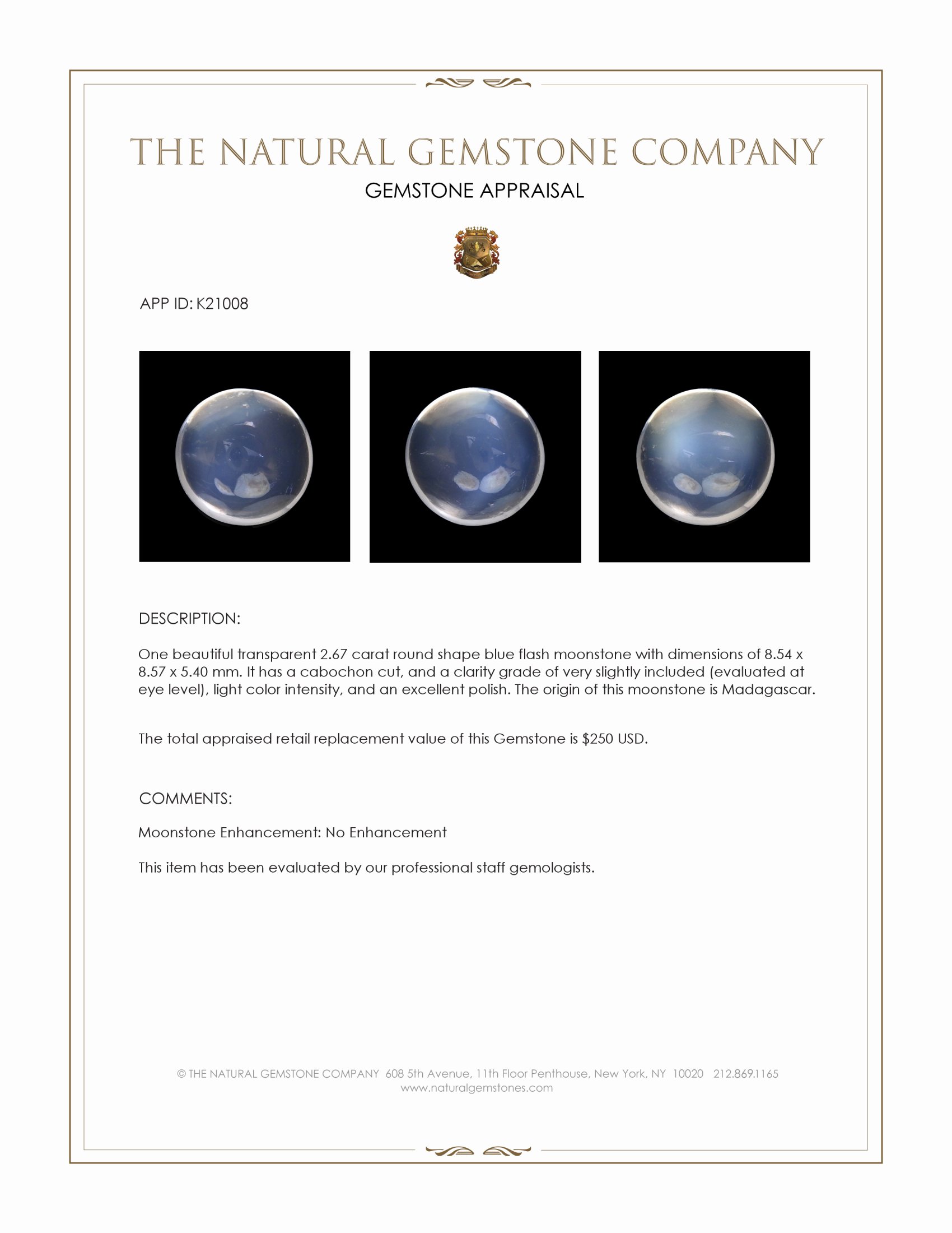 2.67 Ct. Cabochon Moonstone from Madagascar