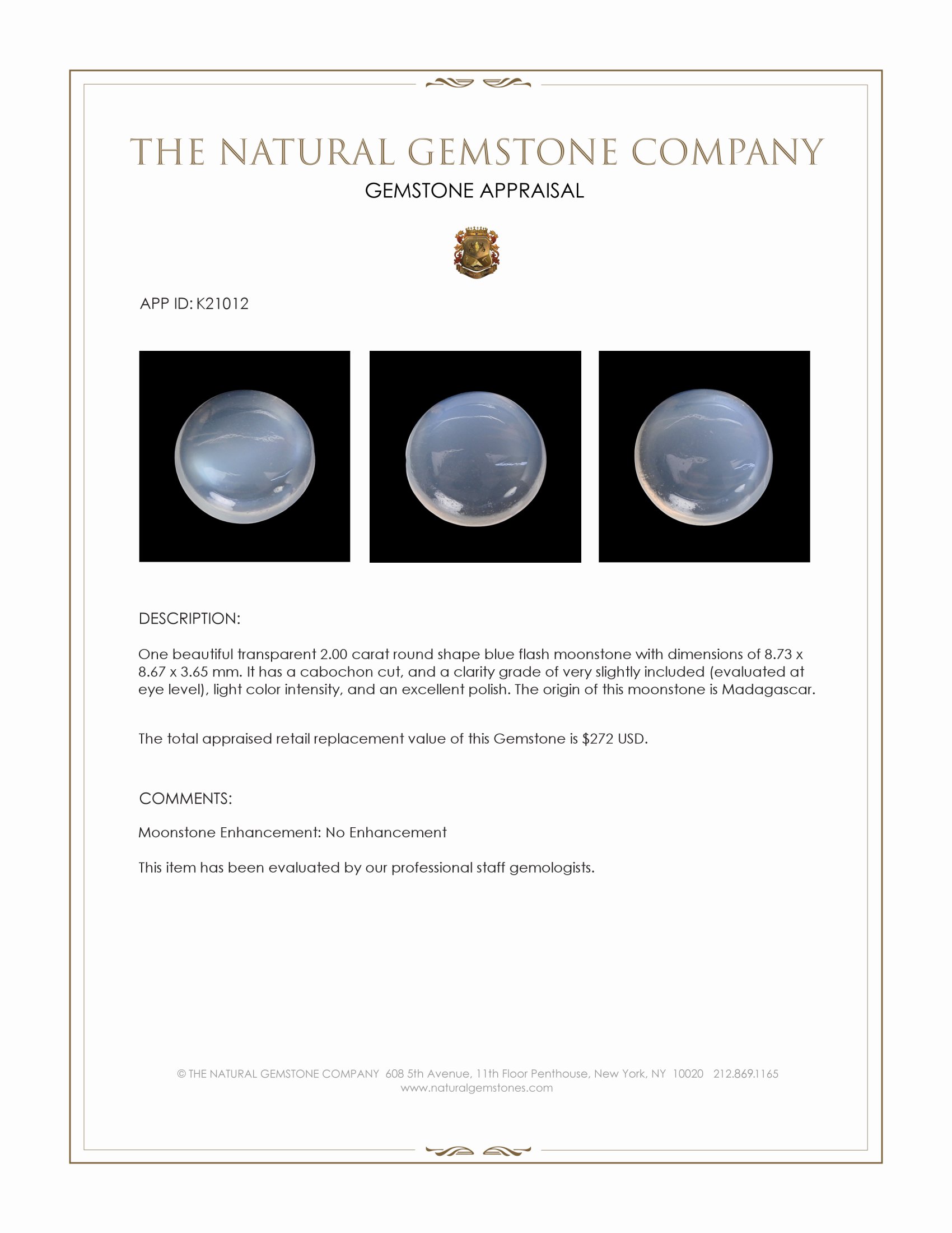 2.00 Ct. Cabochon Moonstone from Madagascar