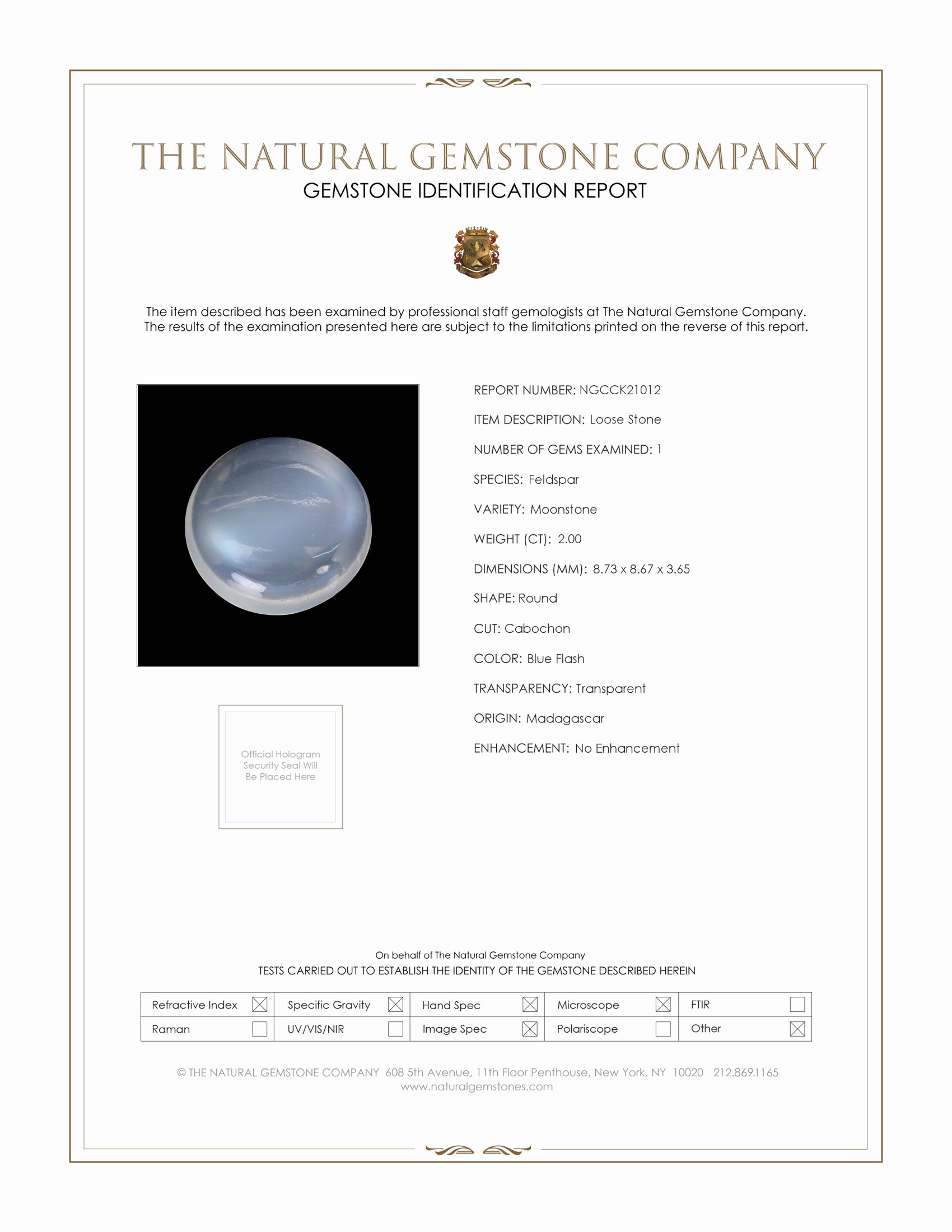 2.00 Ct. Cabochon Moonstone from Madagascar