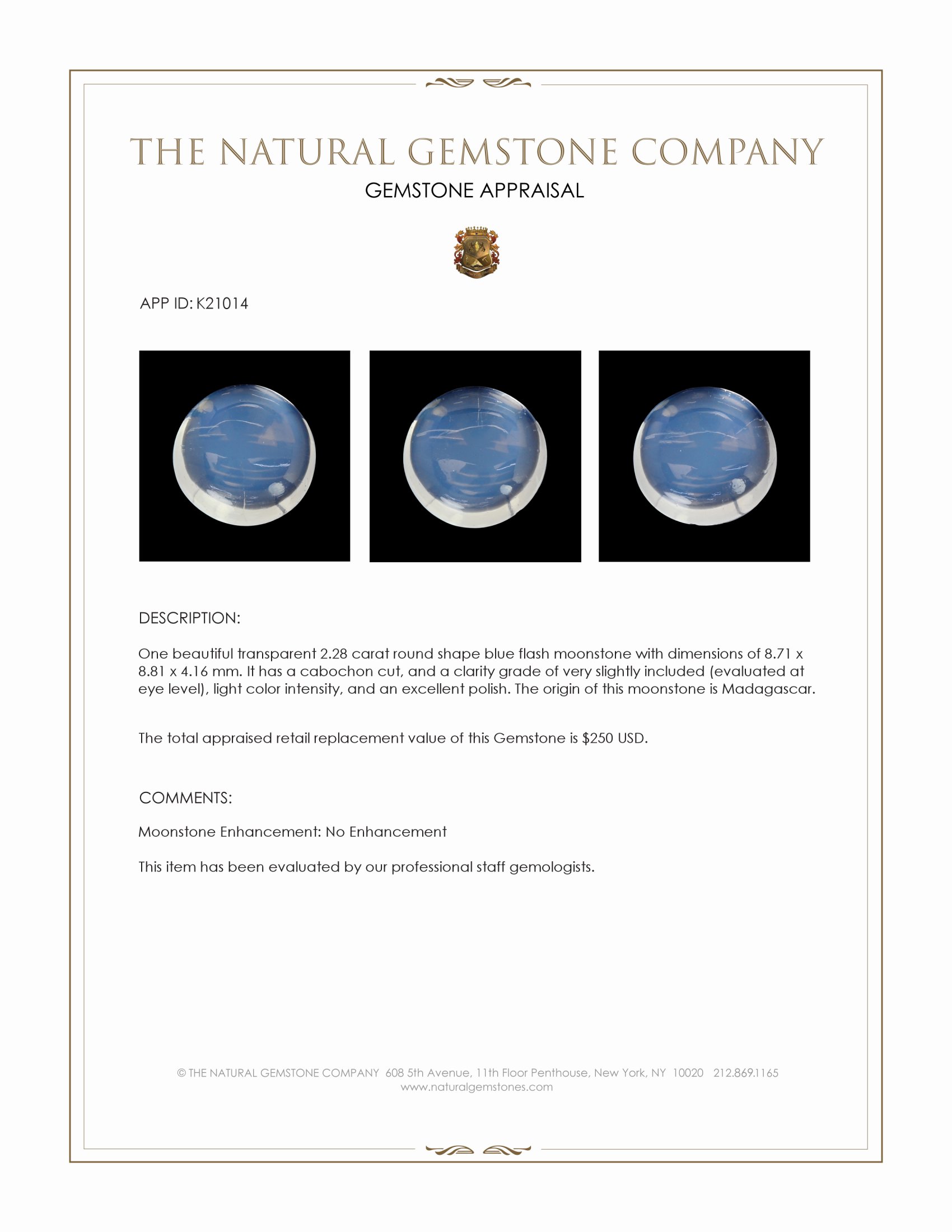 2.28 Ct. Blue Flash Cabochon Moonstone from Madagascar