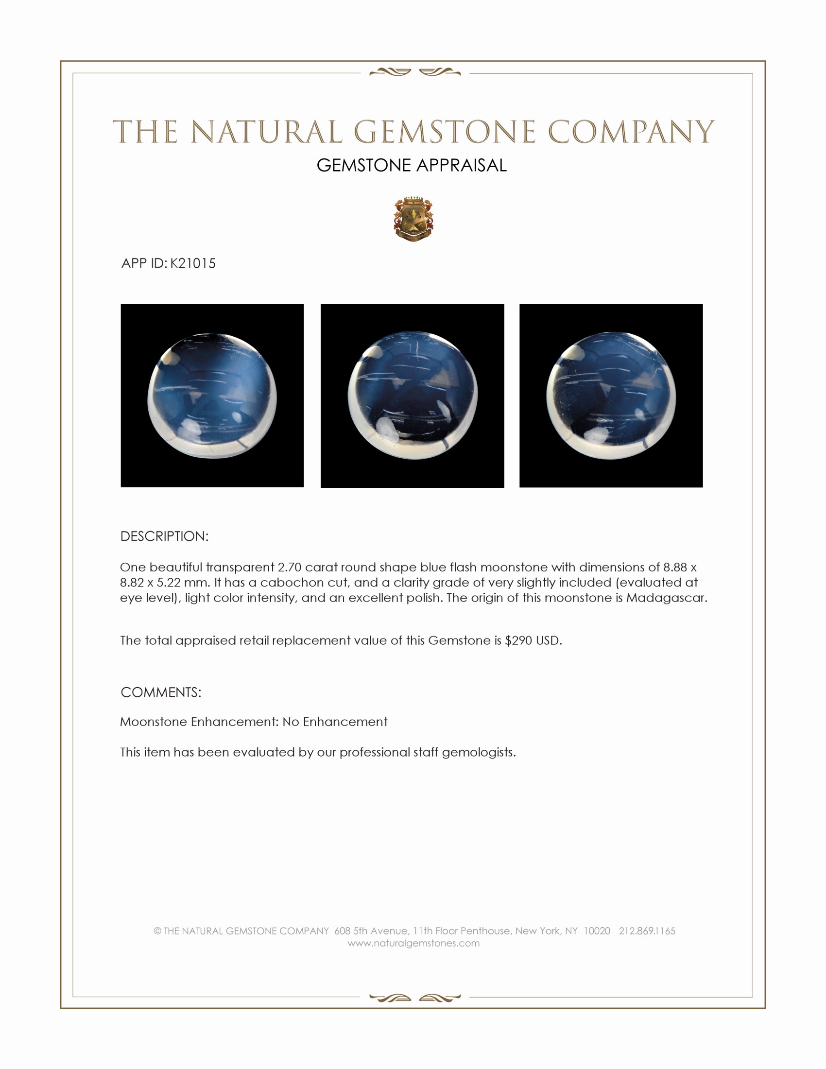 2.70 Ct. Cabochon Moonstone from Madagascar