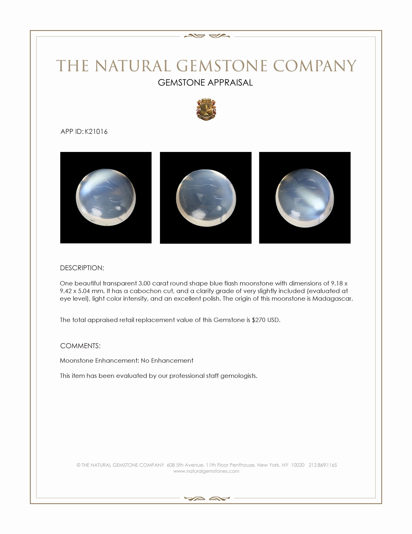 3.00 Ct. Cabochon Moonstone from Madagascar