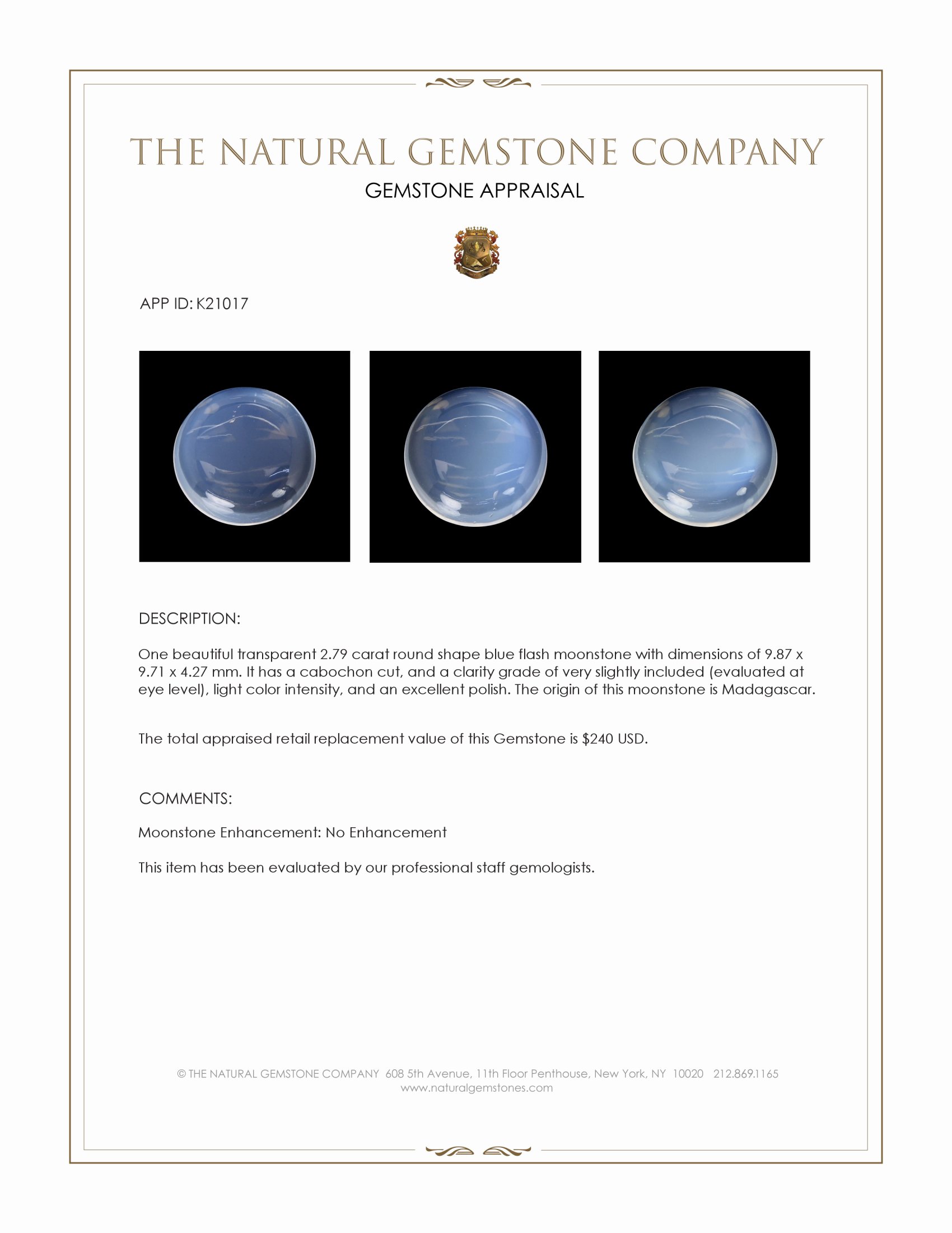 2.79 Ct. Blue Flash Cabochon Moonstone from Madagascar