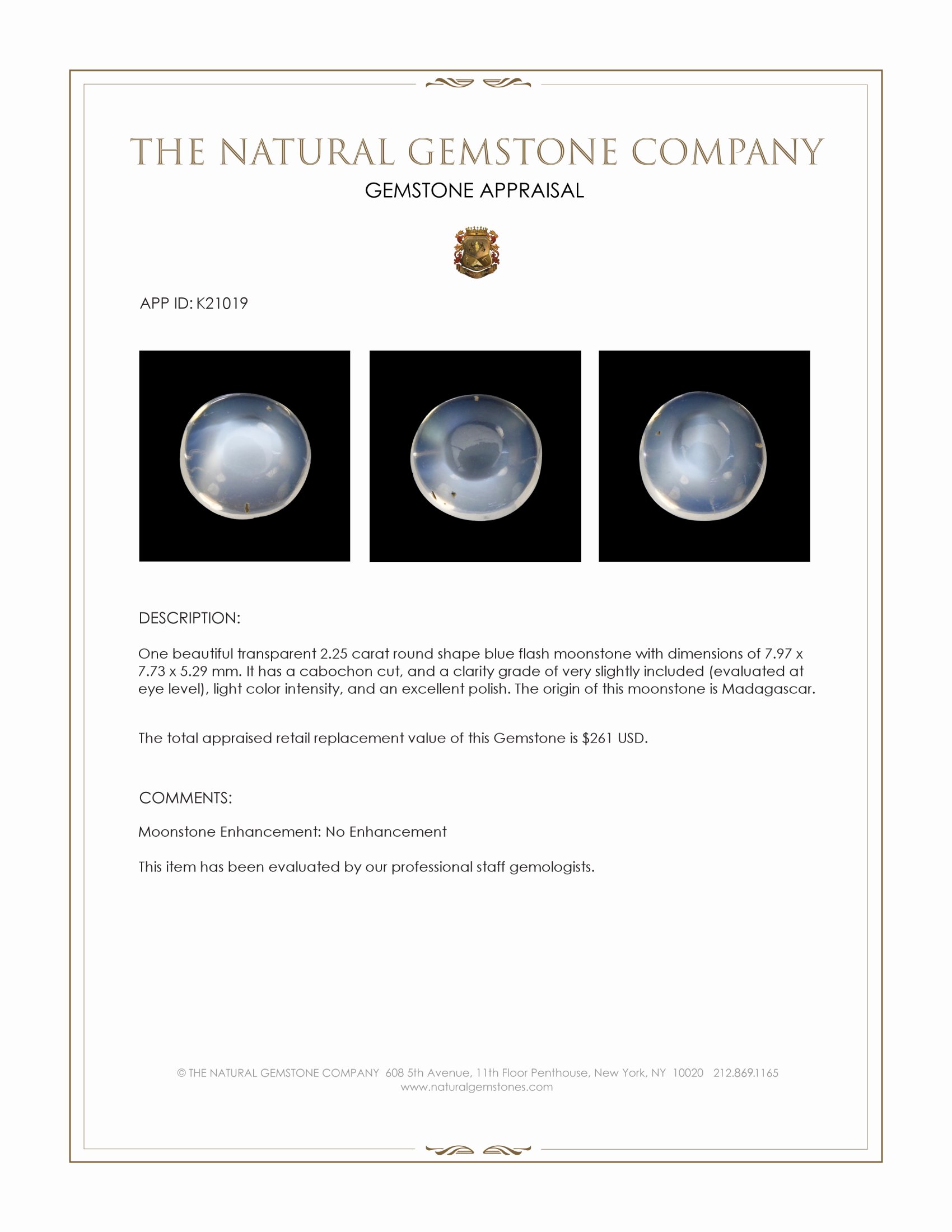 2.25 Ct. Cabochon Moonstone from Madagascar