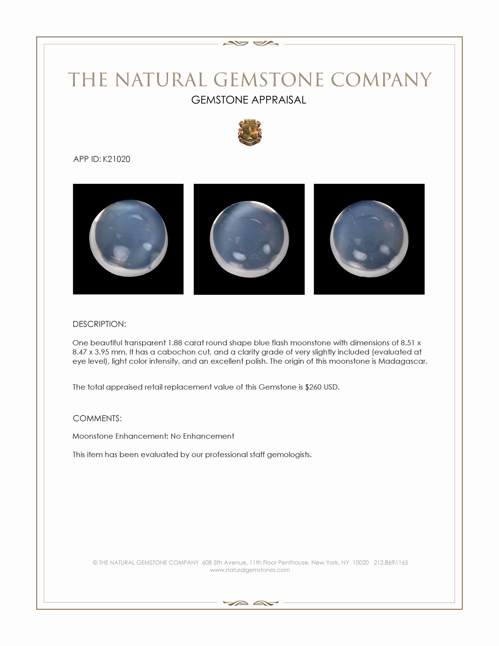 1.88 Ct. Cabochon Moonstone from Madagascar