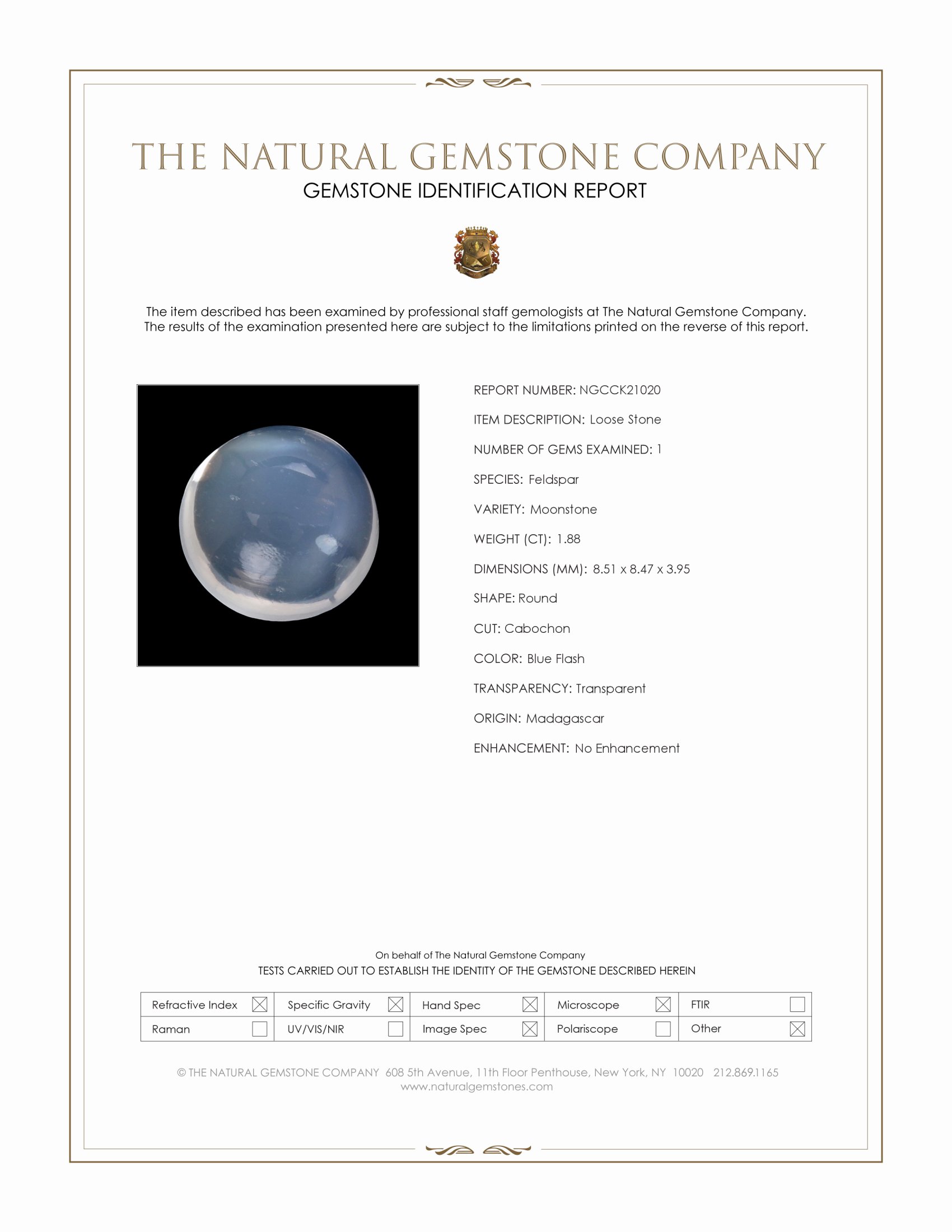 1.88 Ct. Blue Flash Cabochon Adularescence Moonstone from Madagascar