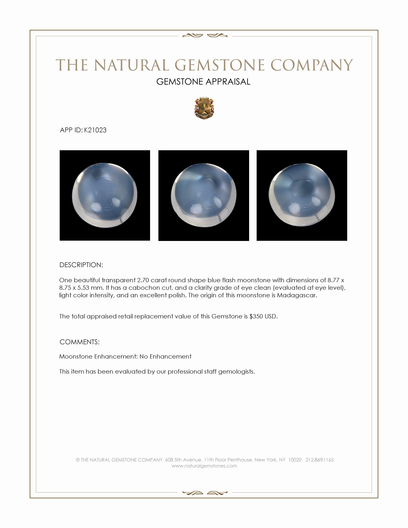 2.70 Ct. Cabochon Moonstone from Madagascar