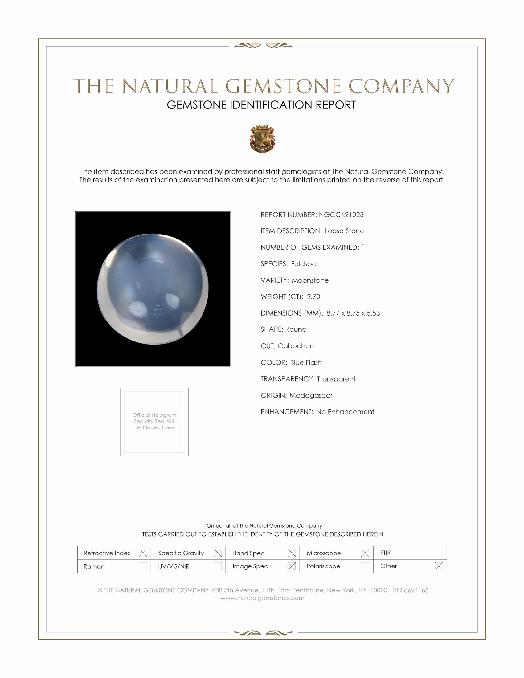 2.70 Ct. Blue Flash Cabochon Moonstone from Madagascar